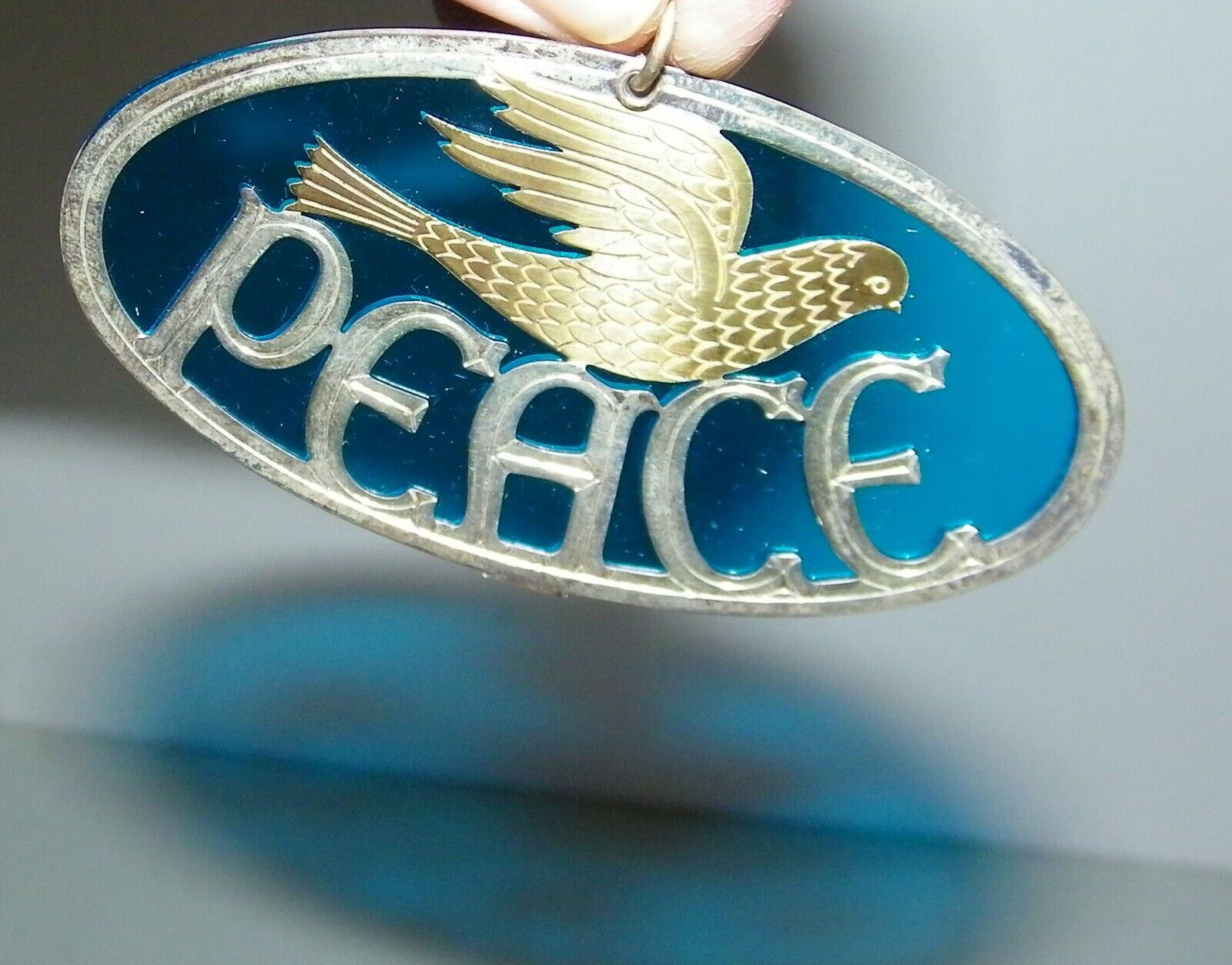 Vintage Rare ISCO. Oval Dove Peace Silver Gold Metal With Clear Blue Plastic EC