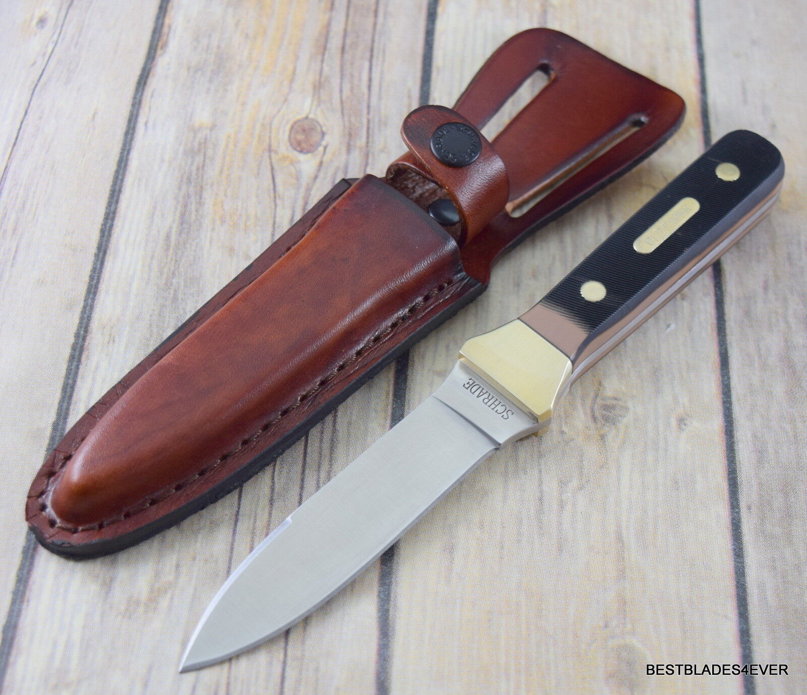 7.75 INCH SCHRADE FIXED BLADE BOOT KNIFE SINGLE EDGE WITH LEATHER SHEATH