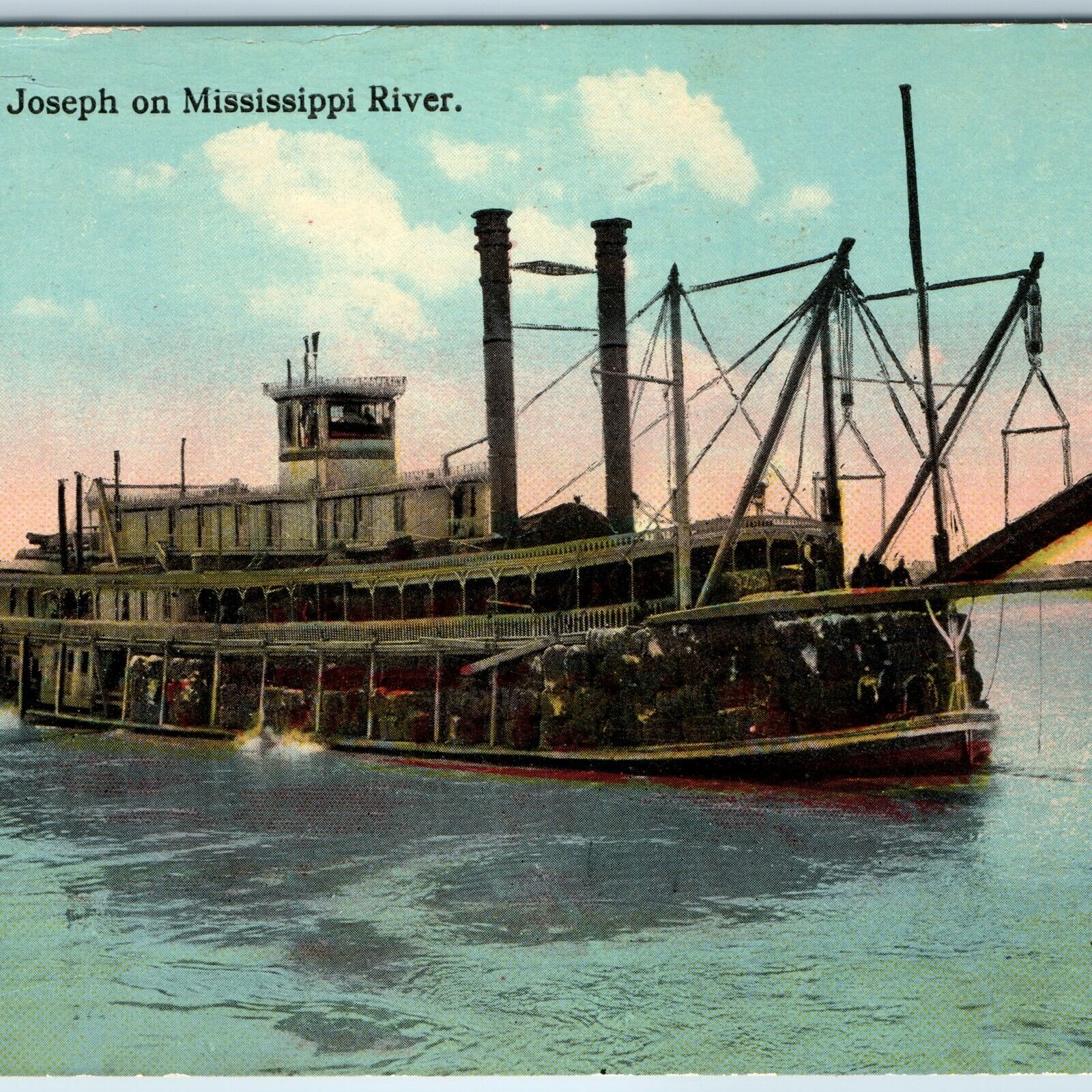 c1910s Mississippi River Steamer SS St Joseph Shipping Cotton Cargo Knox PC A215