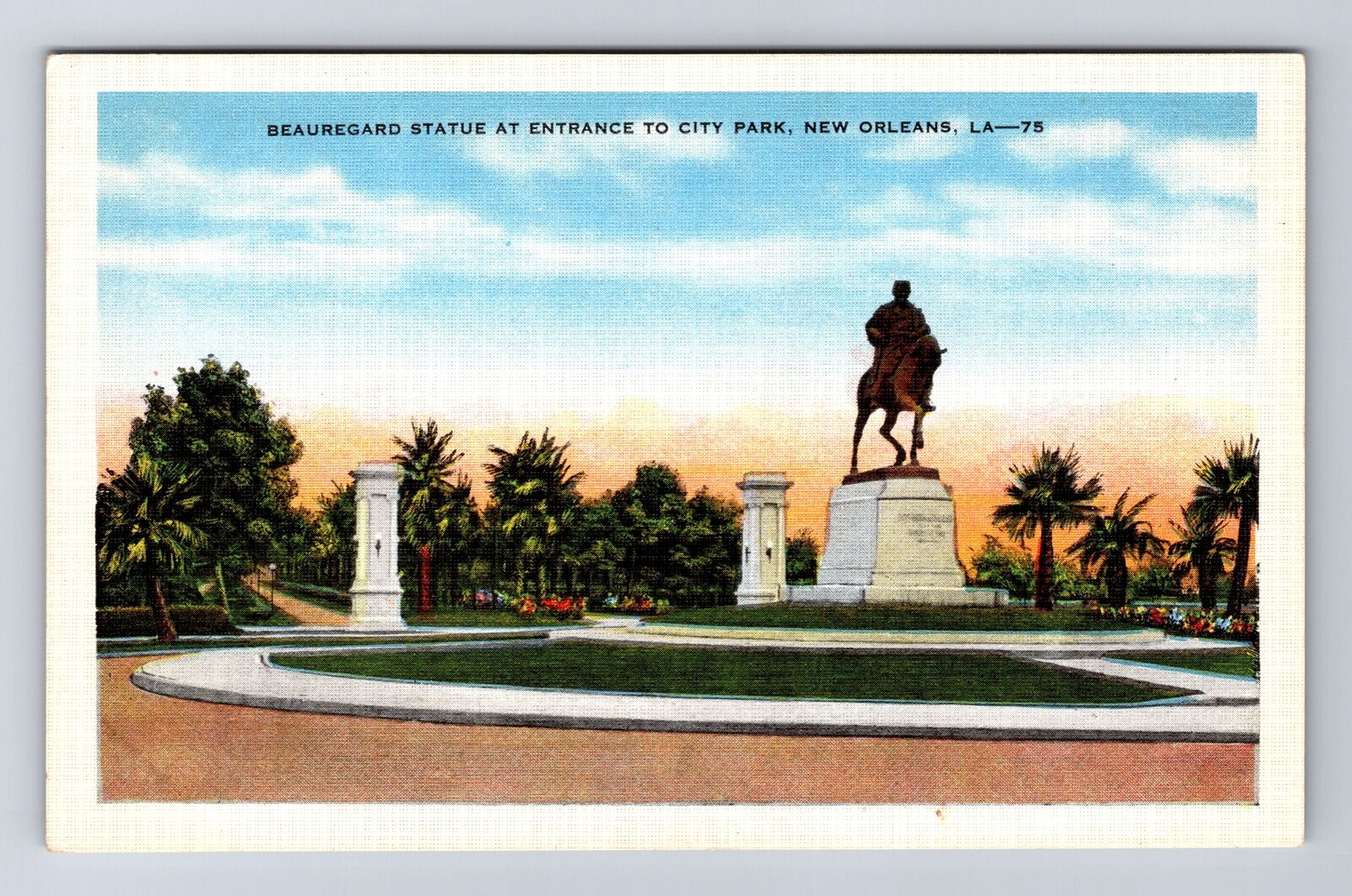 New Orleans LA-Louisiana, City Park, Beauregard Statue Vintage Postcard