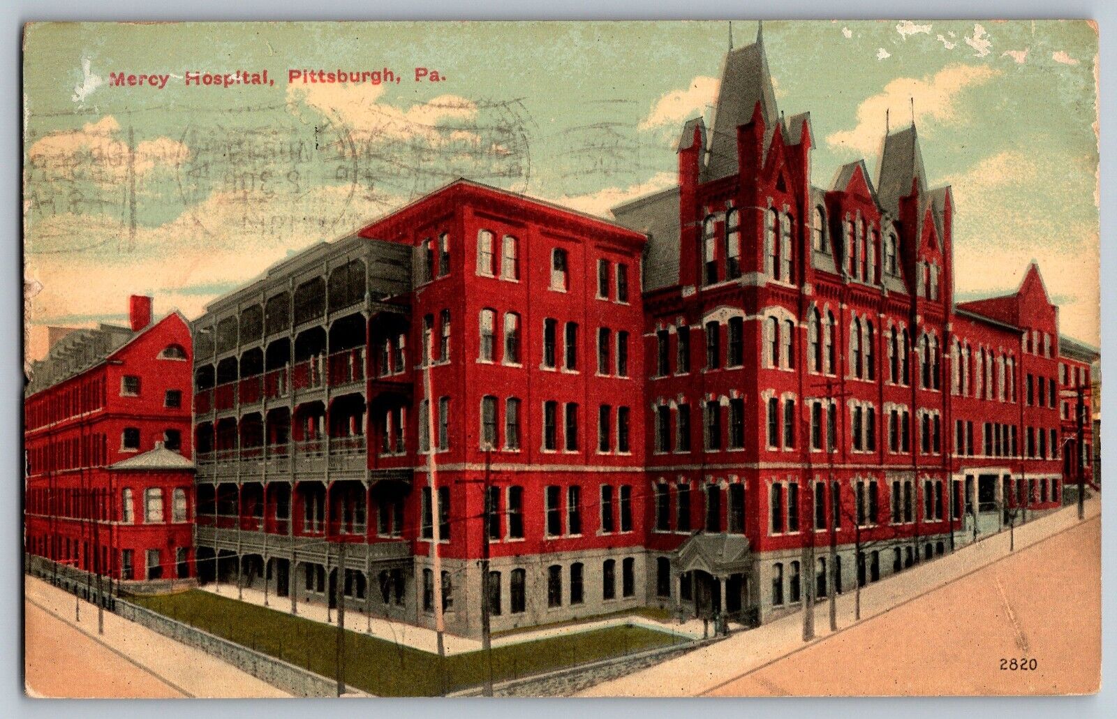 Pittsburgh, Pennsylvania PA - Mercy Hospital - Vintage Postcard - Posted 1914