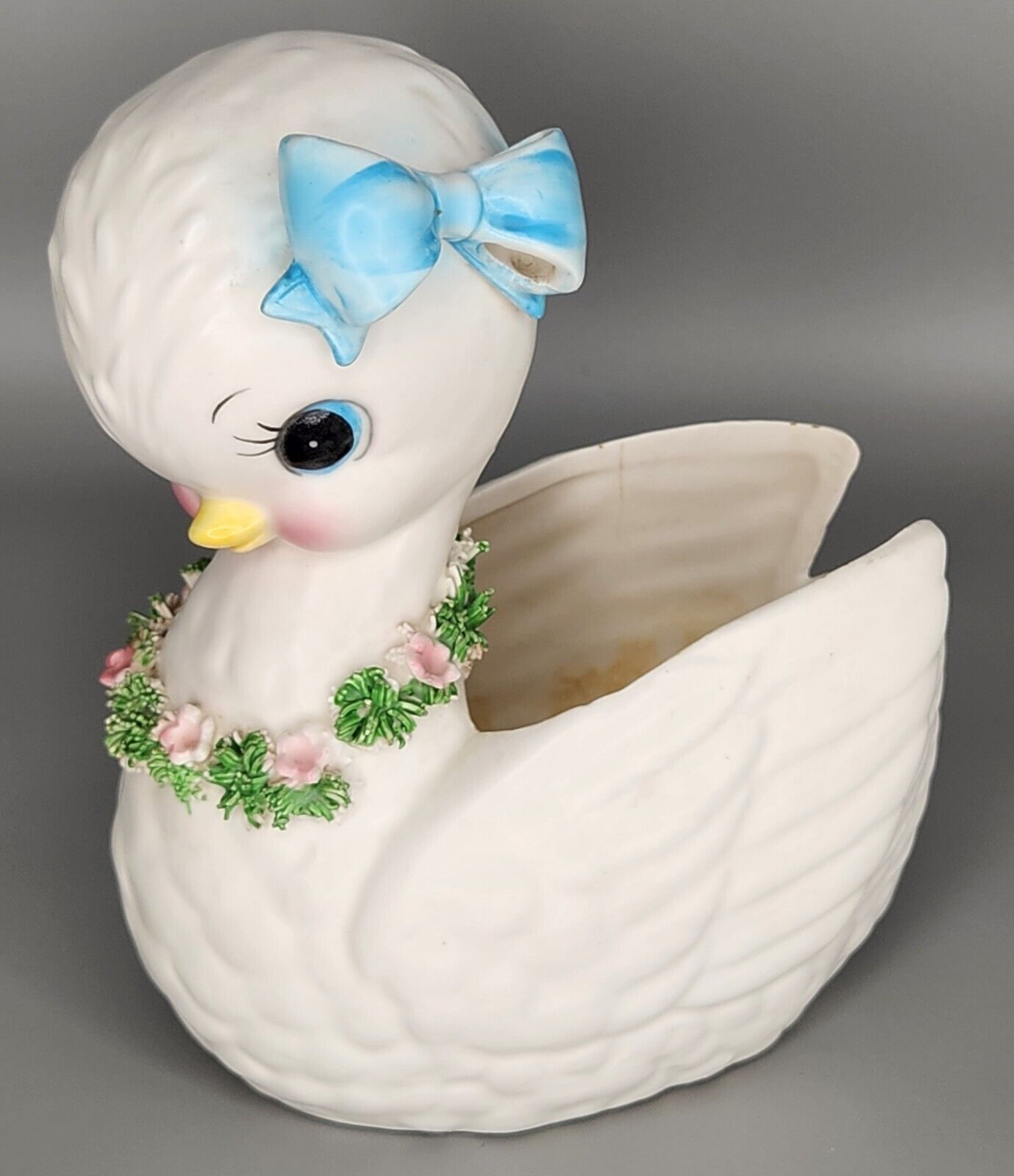 Vintage Rare Relpo Samson Import Inc Baby Swan Planter Kitsch Big Eyes Ceramic 