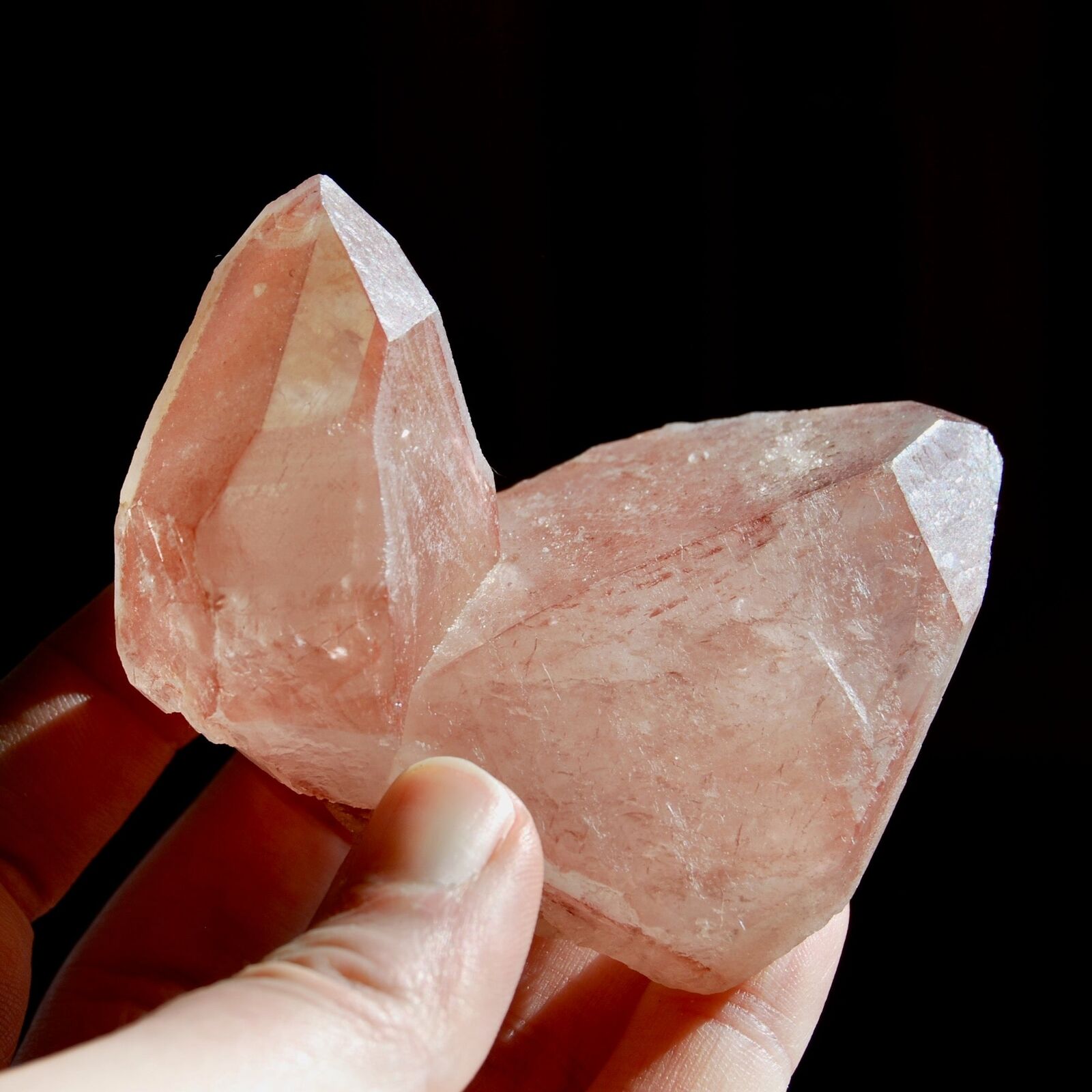 3in 199g Twin Flame Strawberry Pink Lemurian Quartz Crystal Cluster Dreamsicle S