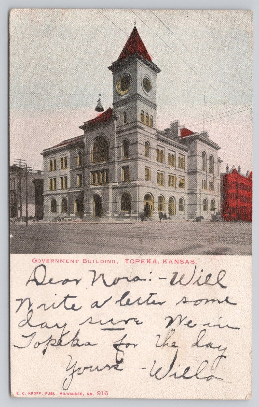 1906 Topeka Kansas KS Government Building Antique Postcard