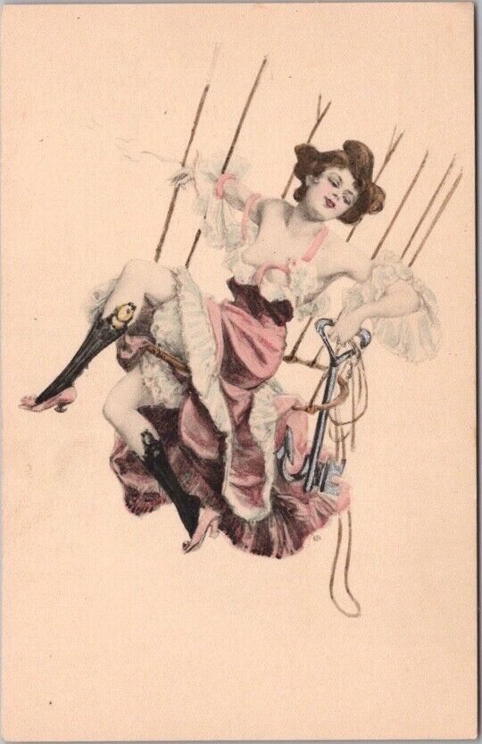 c1910s Glamour Girl Postcard Pretty Lady on Swing M.M. VIENNE Nr. 105 - Unused