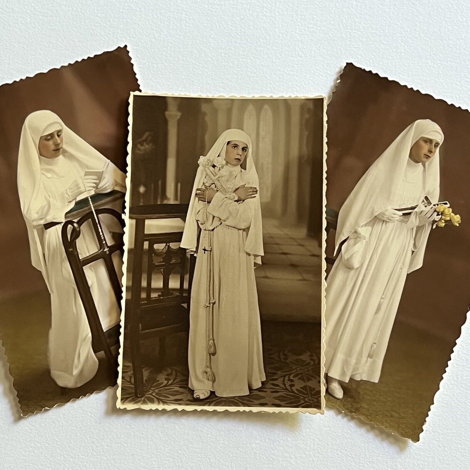 Vintage RPPC Postcard Adorable Girl Confirmation Dress Headpiece Bible Rosary