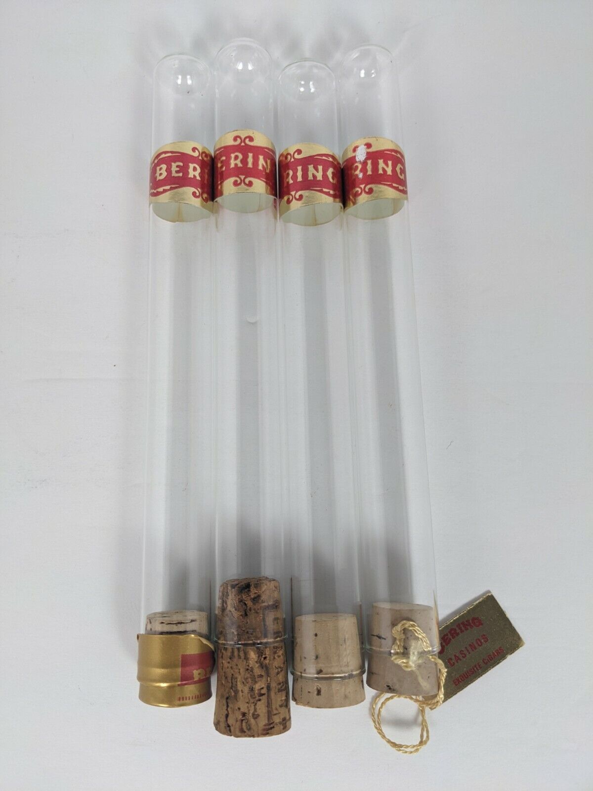 Vintage Bering Casino Glass Cigar Tubes 1960's Lot of 4 Glass 7-3/4
