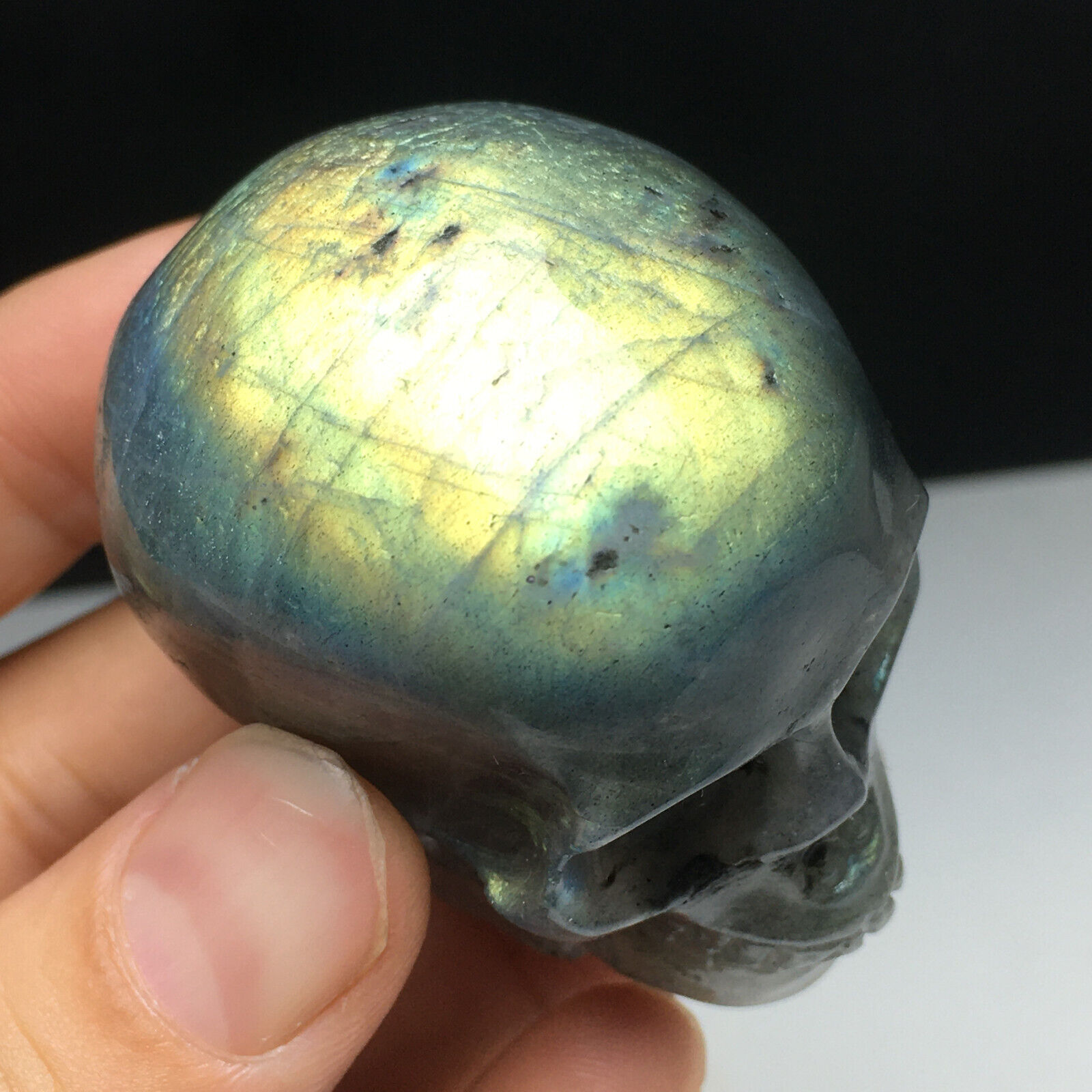 102g Natural Crystal Specimen.Labradorite . Hand-carved. Exquisite Skull.GIFT.QD