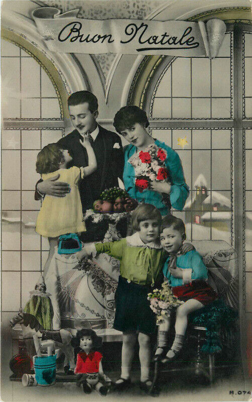 RPPC Photo Postcard Beautiful family Interior  1940s Winter Scene 22-10232