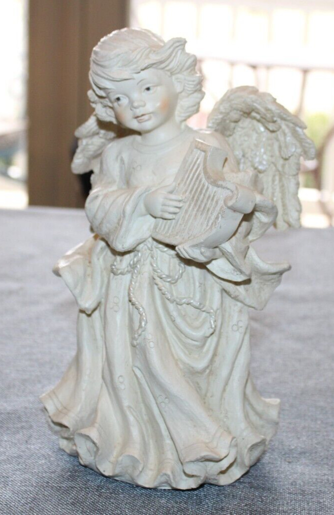 Musical Young Angel With Harp 9.75” Wind Up Music Box 