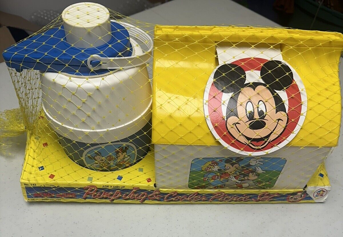 Vintage 1970’s Mickey Mouse Pump Jug & Cooler Set Sealed Incredible Find