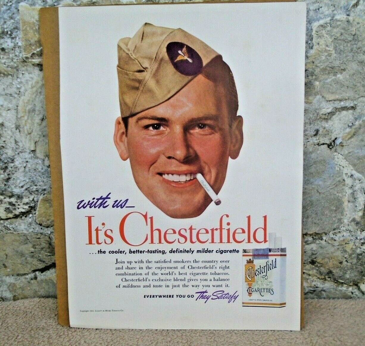 Vintage 1941 Chesterfield Cigarettes Print Ad WWII Era GI Army Soldier Military