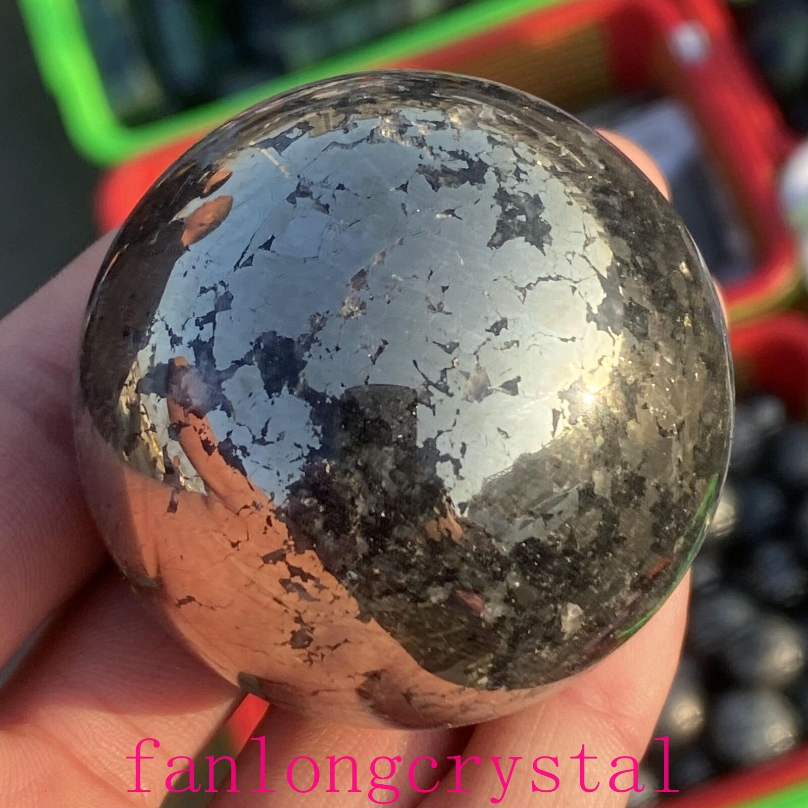 1pc Natural Pyrite Carved sphere quartz crystal Ball Reiki Healing 50mm+