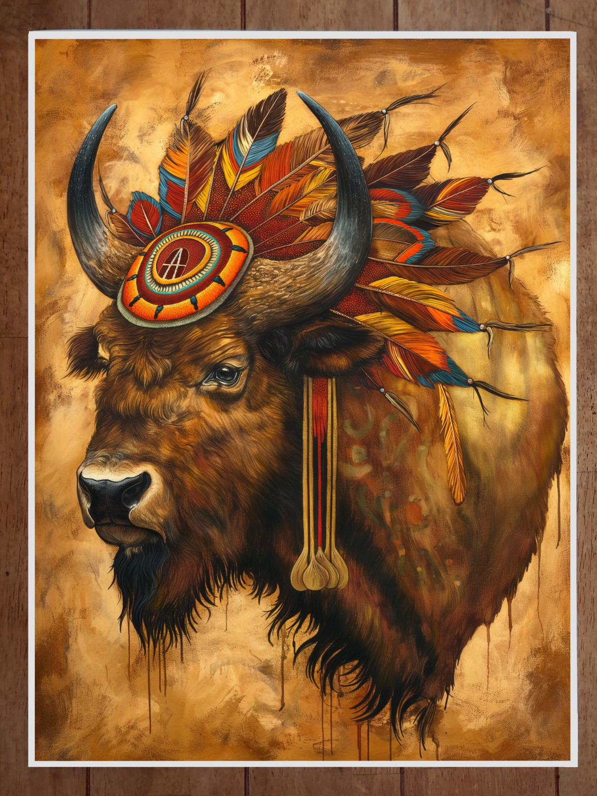American Bison Buffalo Native American Style Poster 18x24in