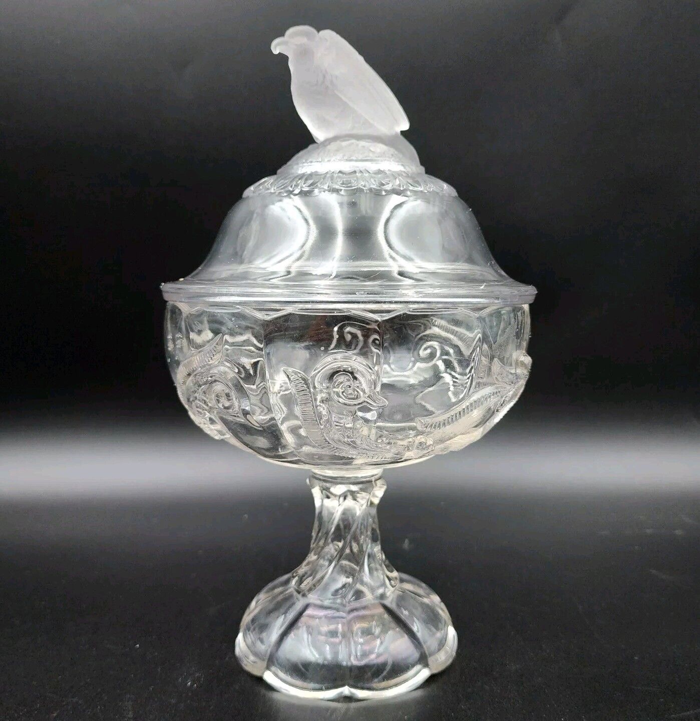 Antique Covered Compote Old Abe Frosted Eagle 1883 EAPG Vintage Lidded America