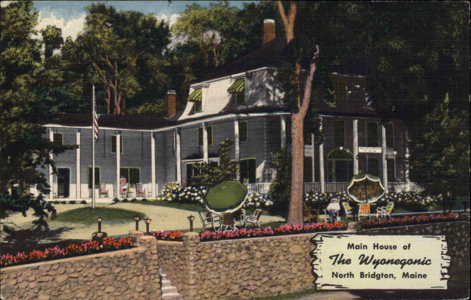 North Bridgton Maine ME Hotel Motel Wyonegonic Hotel Linen c1940s Postcard