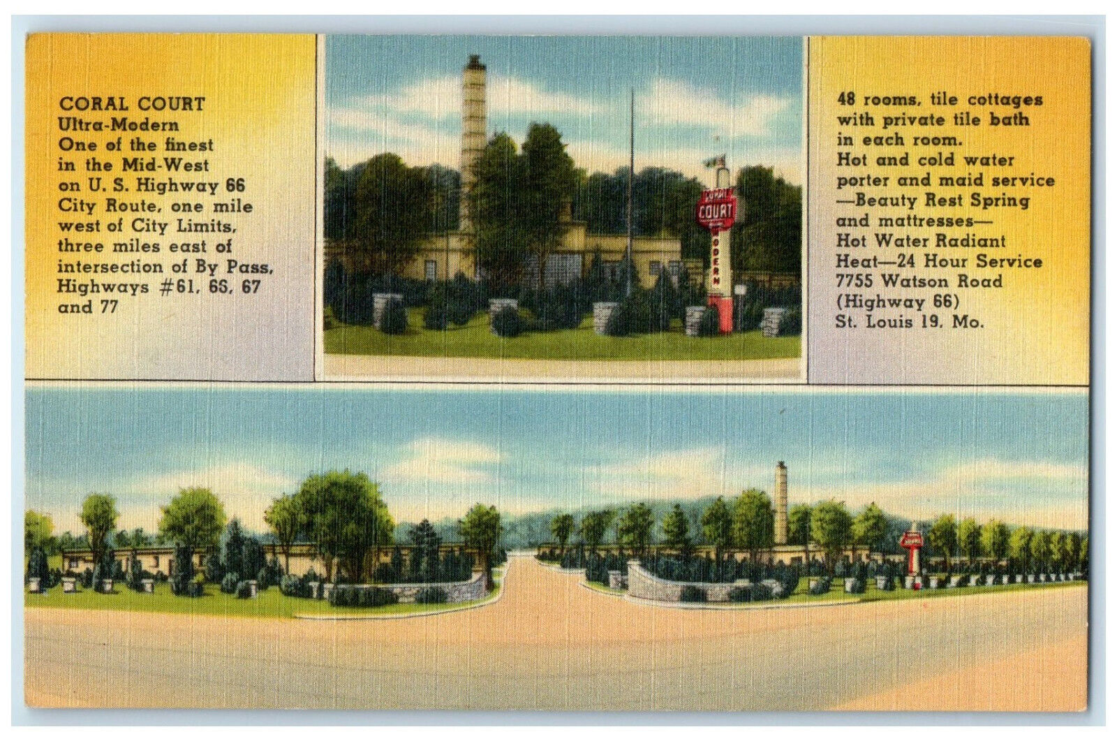 c1940s Multiview, Coral Court In Mid-West Hot Water Radiant Missouri MO Postcard