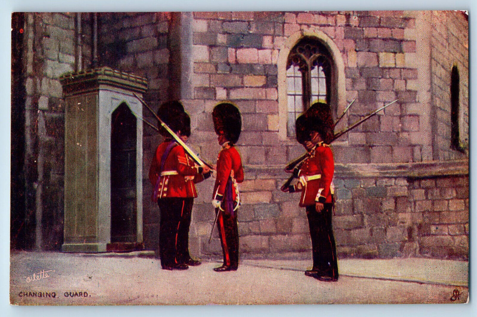 London England Postcard Changing Guard with Rifles c1910 Oilette Tuck Art