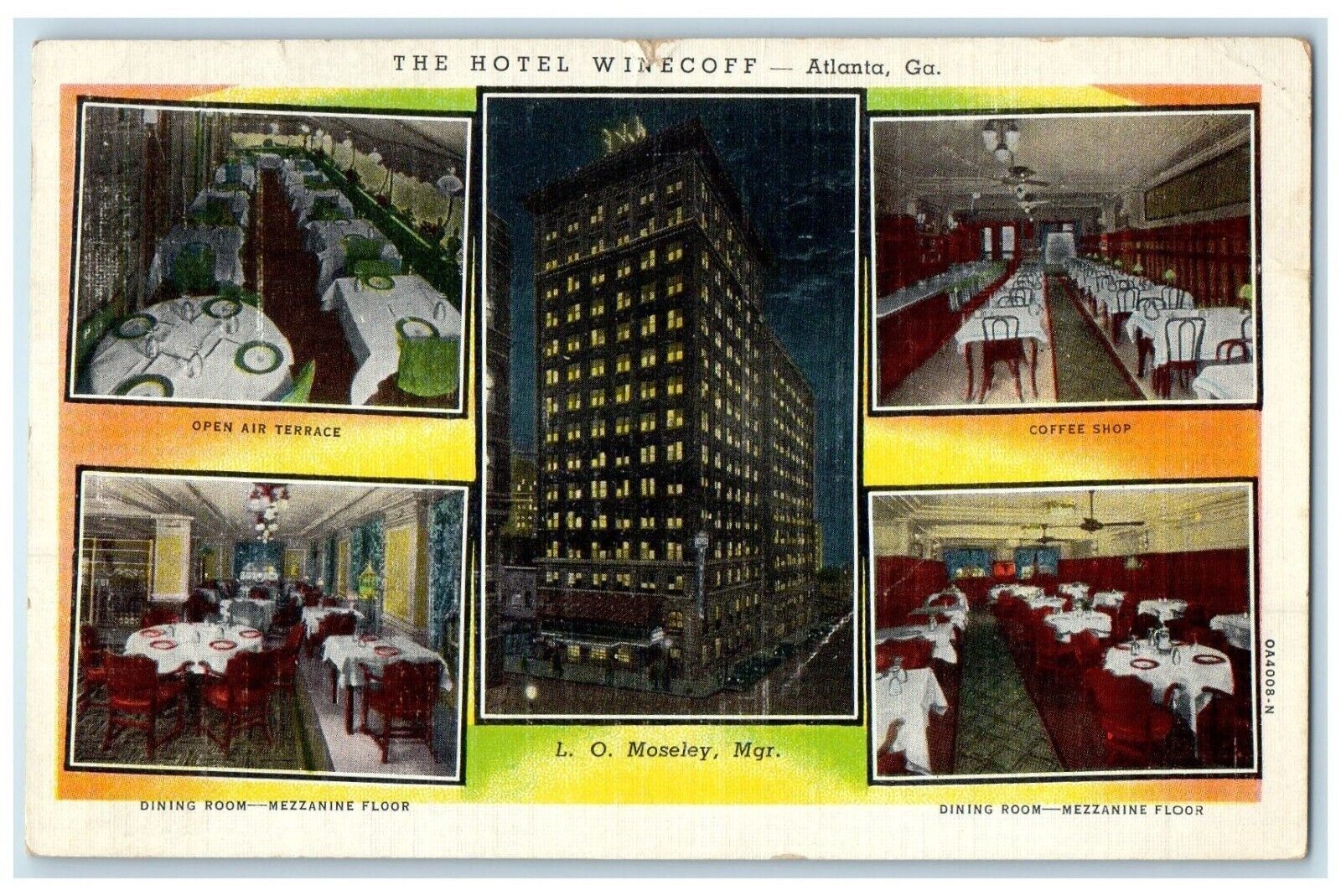 1943 Hotel Winecoff Coffee Shop Restaurant Atlanta Georgia GA Multiview Postcard