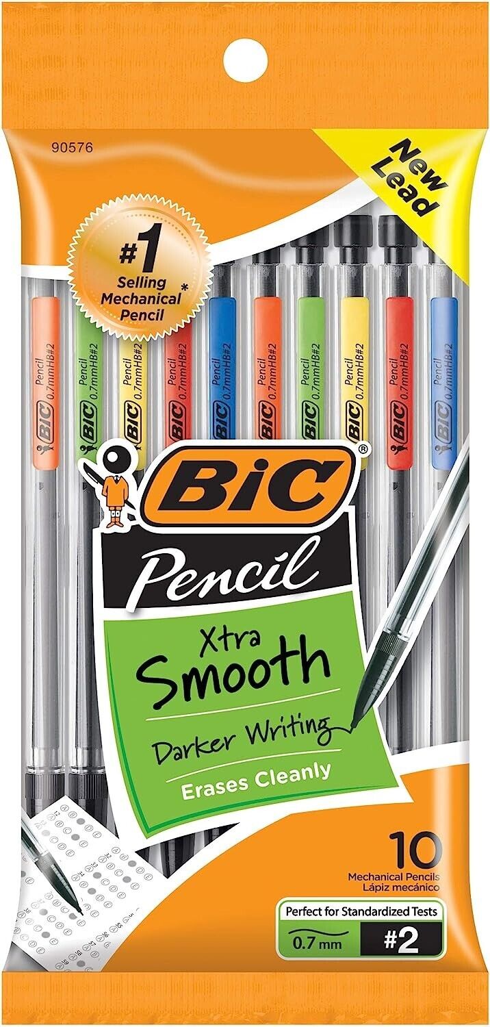 BIC Xtra-Smooth Mechanical Pencils With Erasers, Medium Point (0.7mm), 10-Count