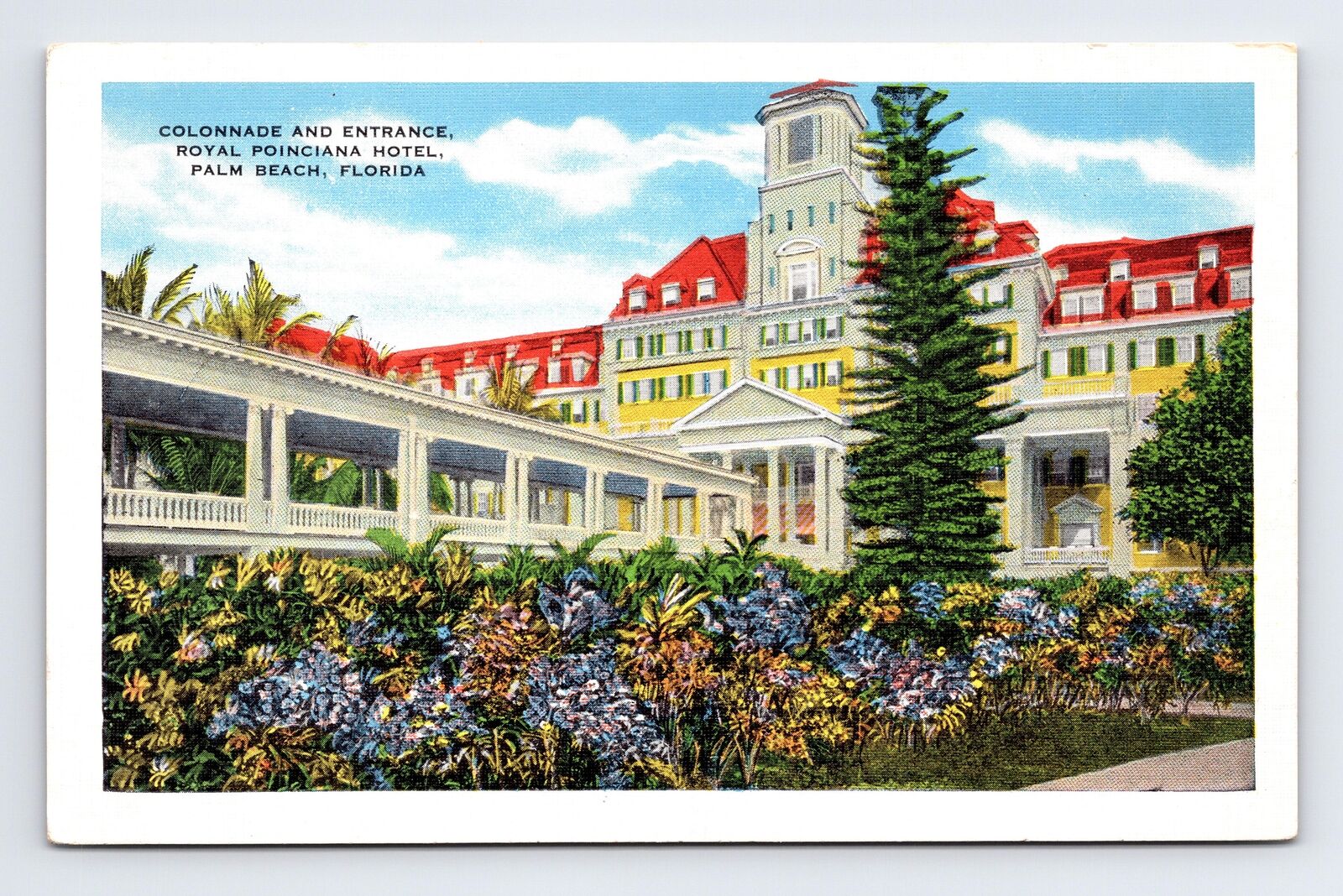 Linen Postcard Palm Beach FL Florida Royal Poinciana Hotel Colonnade