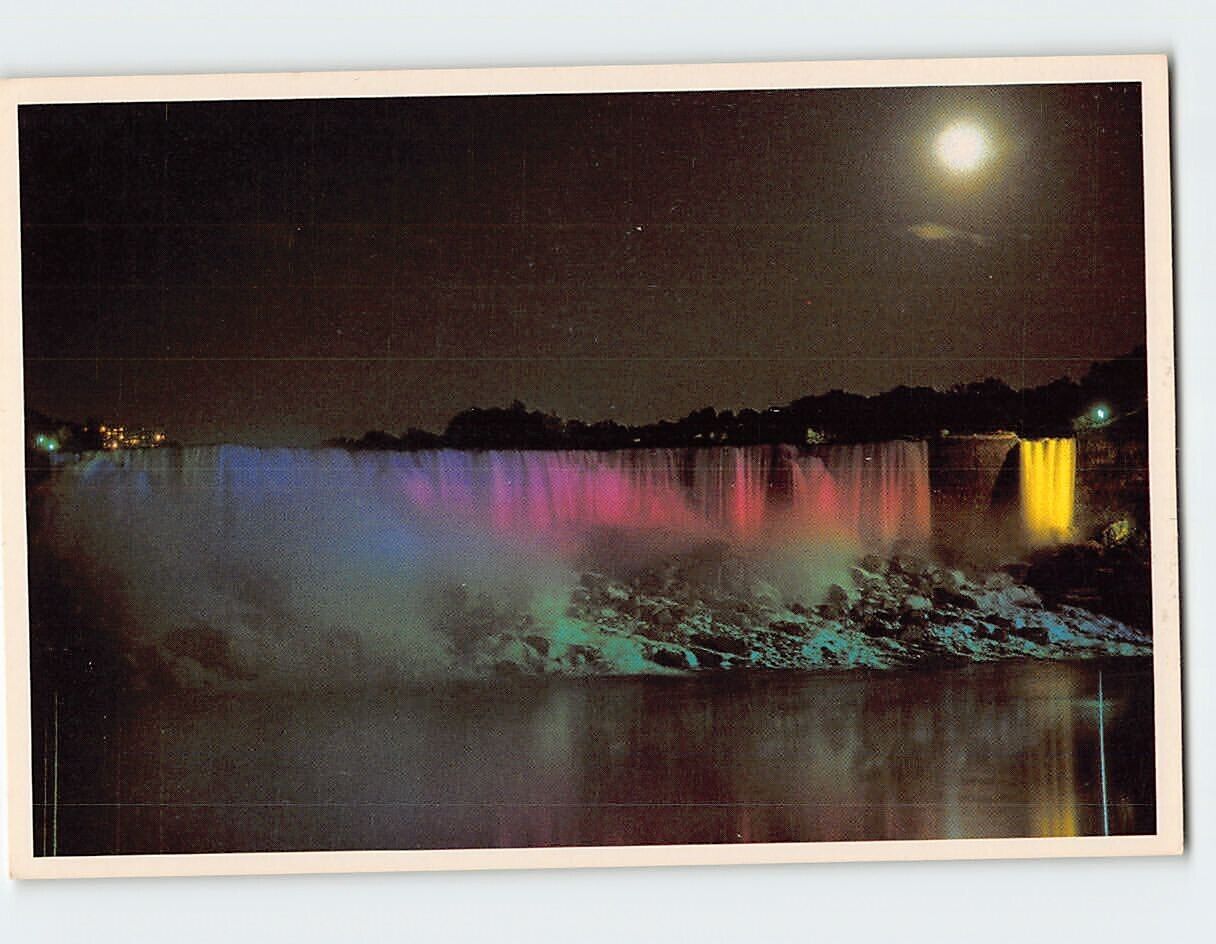 Postcard Moonrise over the Illuminated American Falls Niagara Falls New York USA