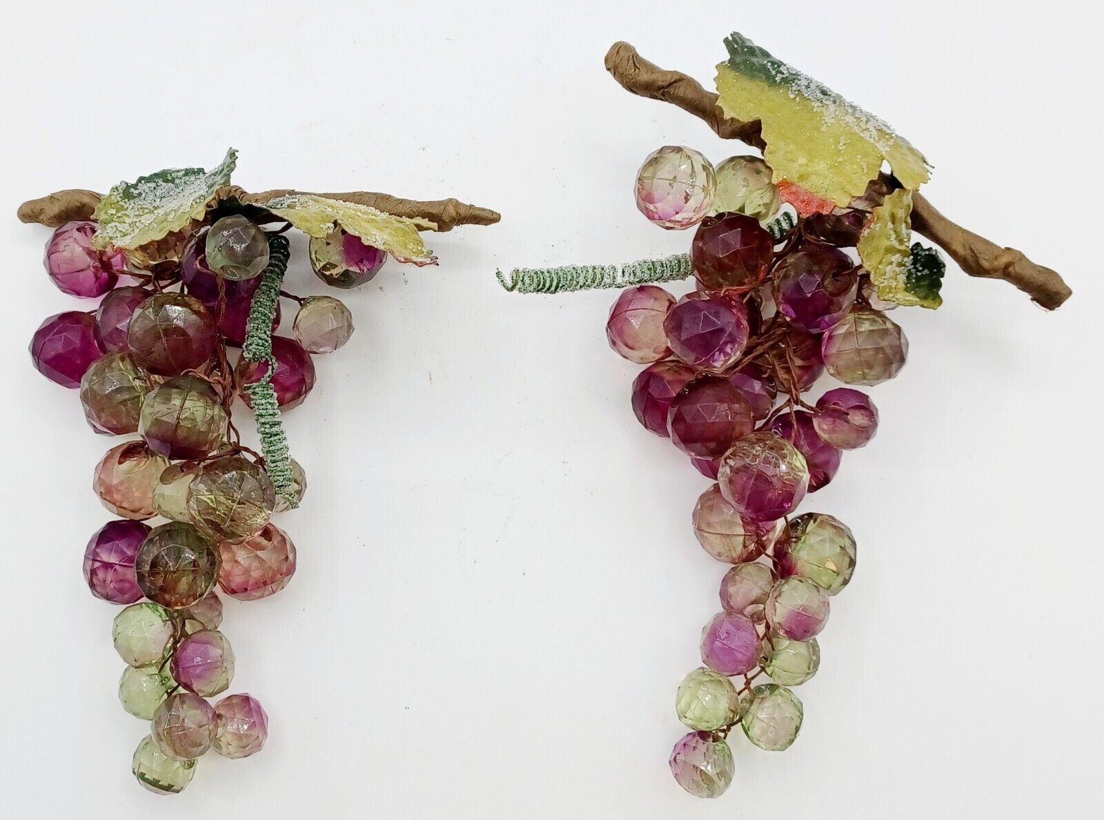 Vintage Pair Of Faceted Acrylic Purple And Green Grape Cluster 5 1/2