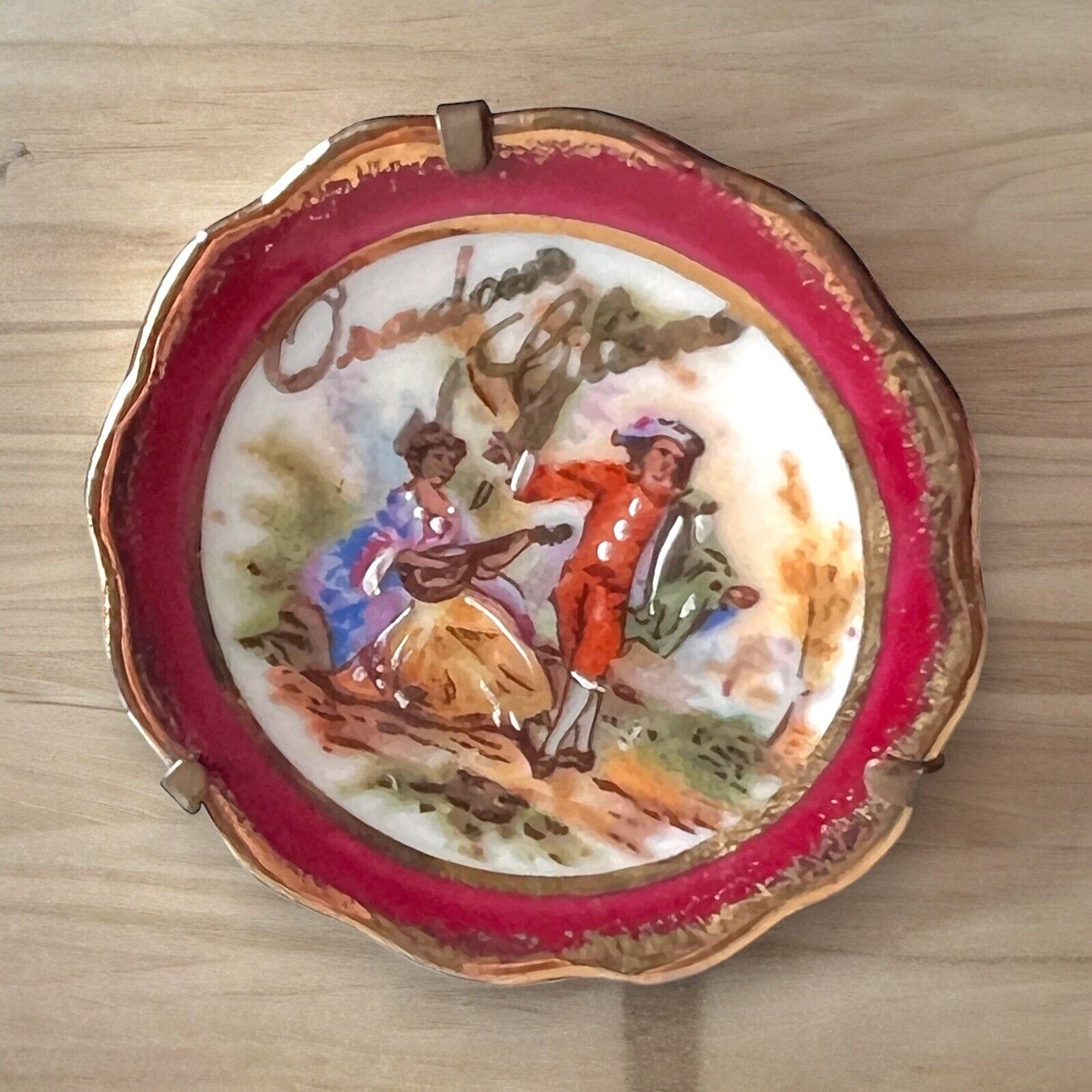 Hand-Painted Limoges France Miniature Plate Signed Artist Courting Scene 2”