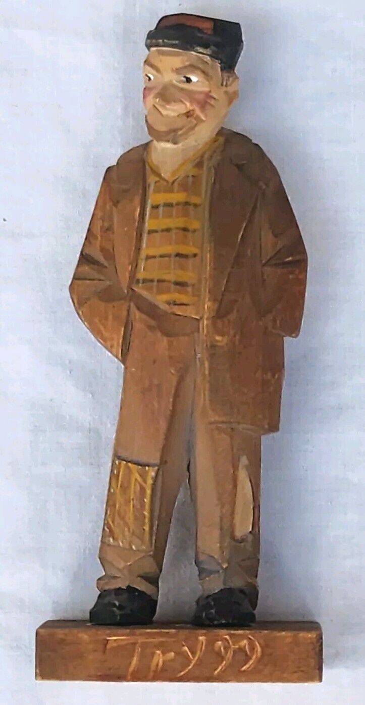 Rare Vtg Carved Wood Sculpture Artist Carl Johan Trygg 1887-1954 Hobo Hands Coat