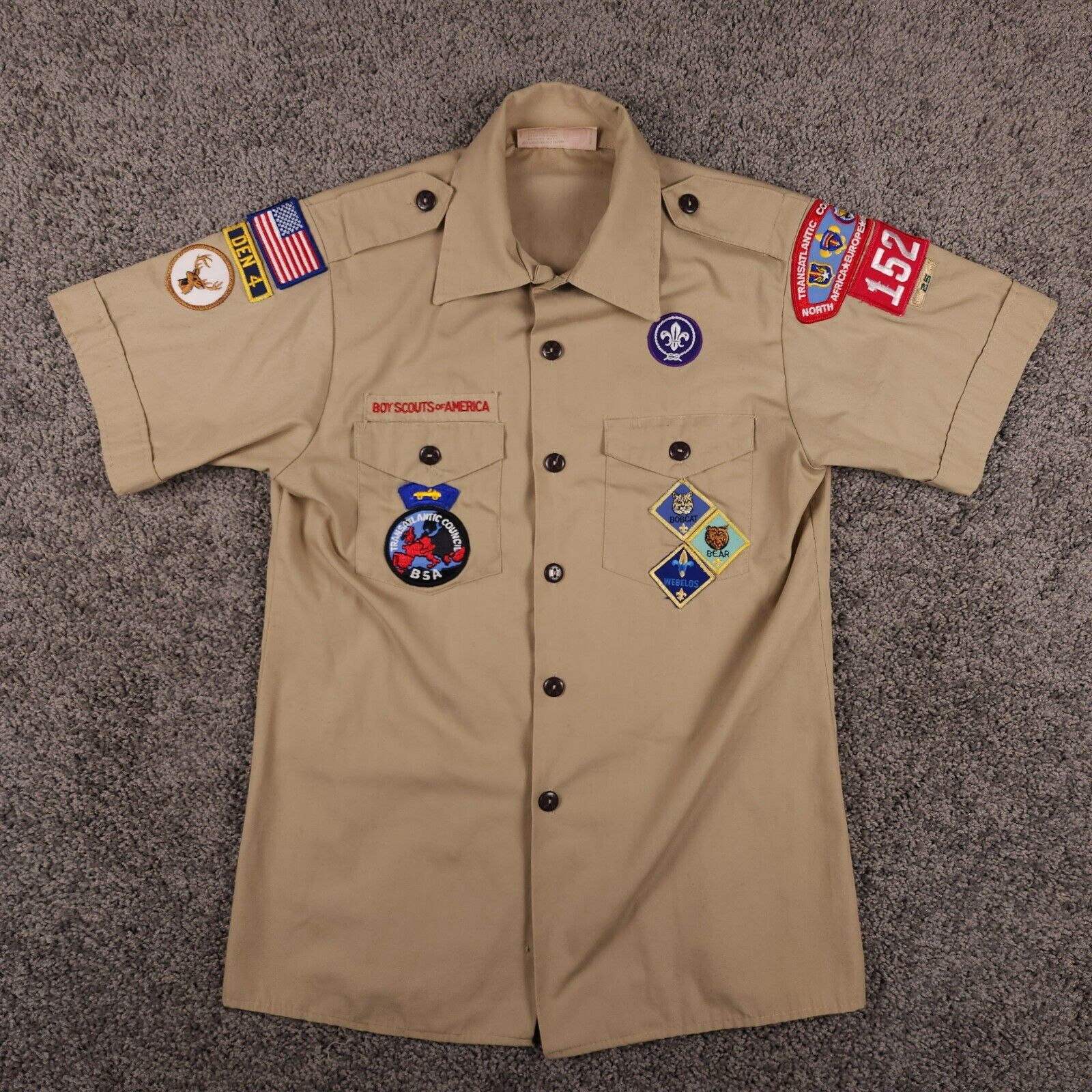 Vtg Boy Scouts Uniform Shirt Youth L (14-16) Khaki USA Made Patches BSA