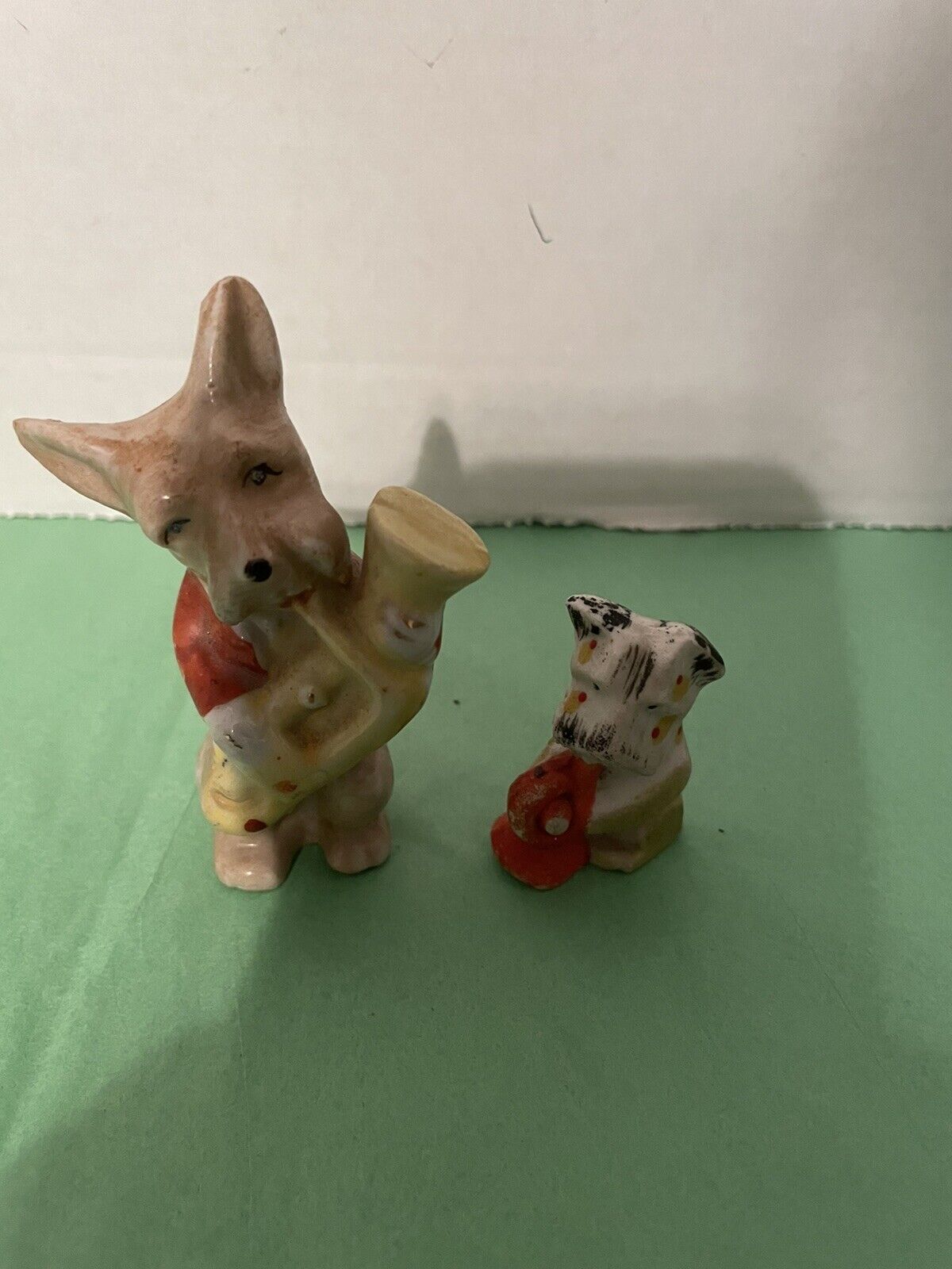 Vintage Porcelain Dogs Playing Instruments Set Of Two