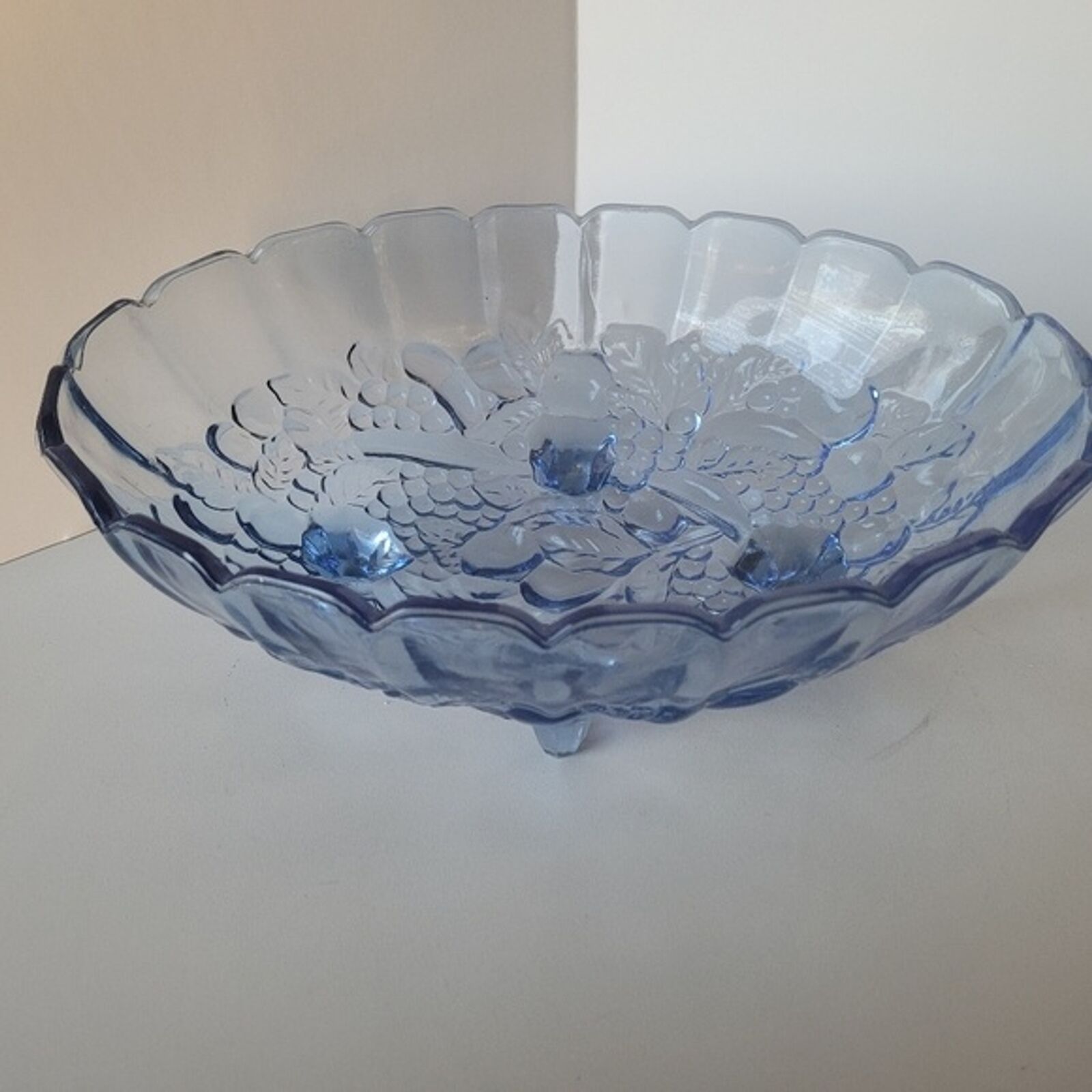 Vintage Glass Light Blue Fruit / Decorative Bowl 1960s , 1970s Collectible 