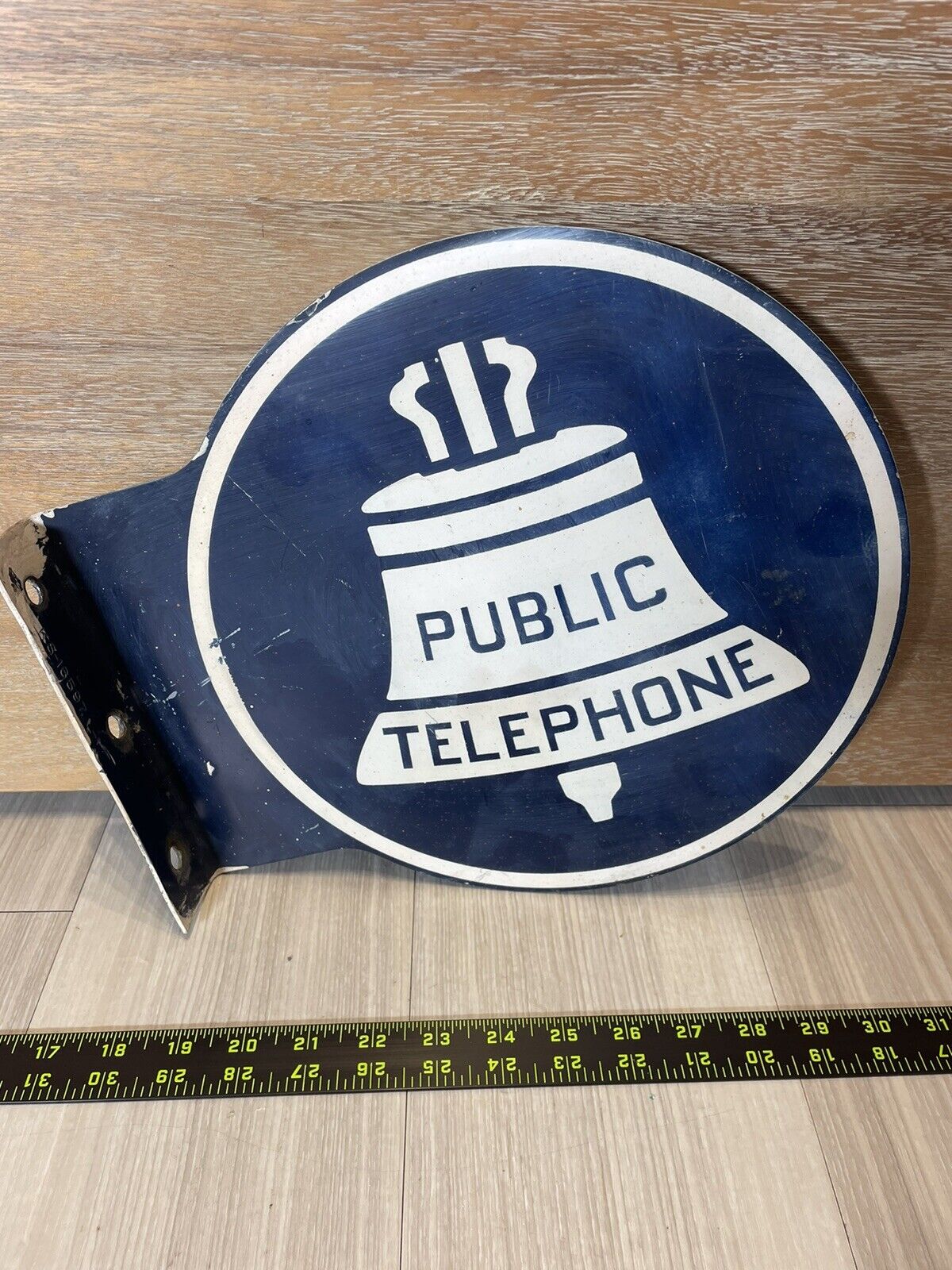 c1940’s Public Telephone Double Sided Flanged Hanging Sign 13” x 11”