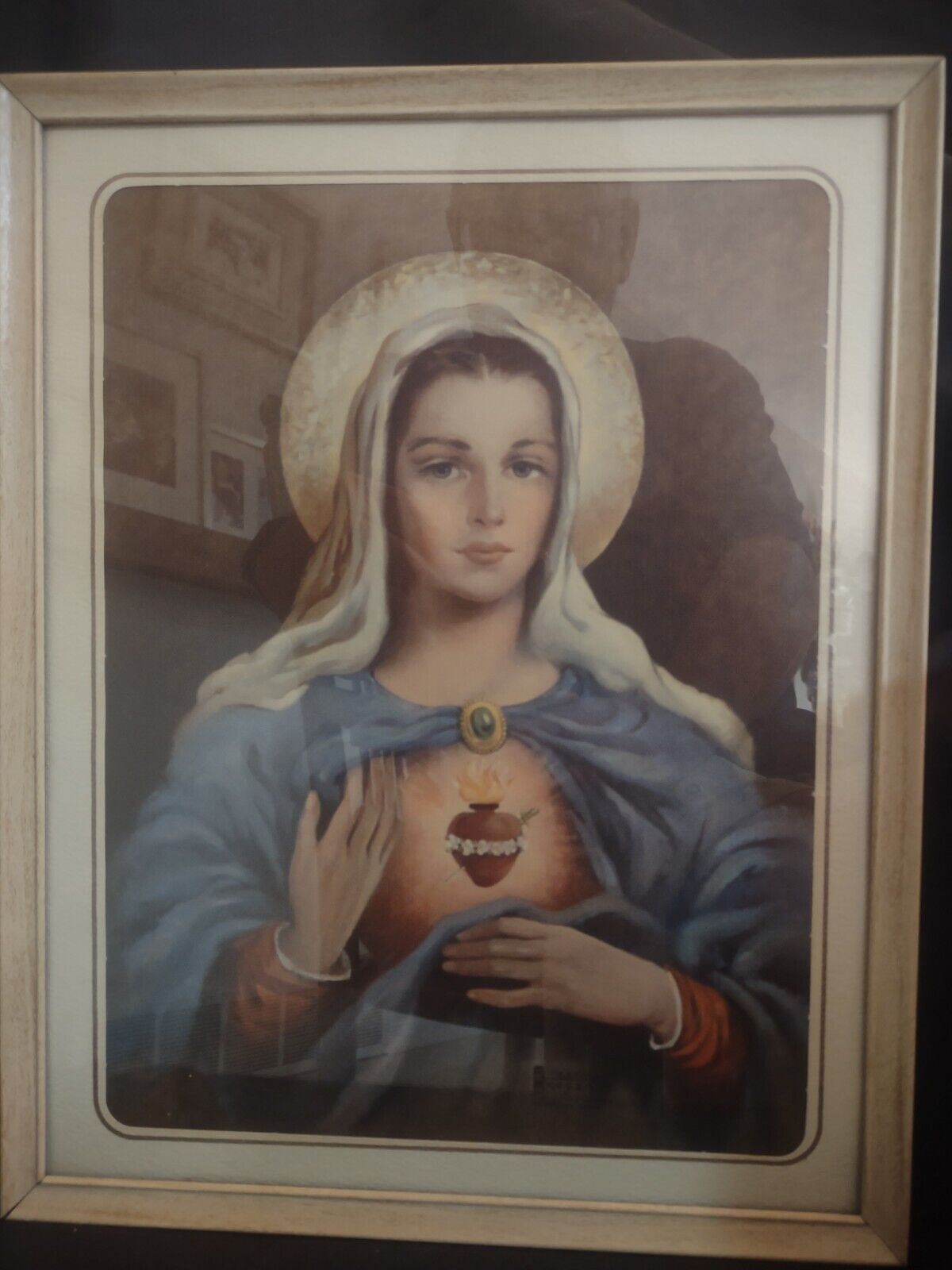 Vintage 1952 Florence Kroger Immaculate Heart of Mary Print 11 1/8”X 14 1/8\