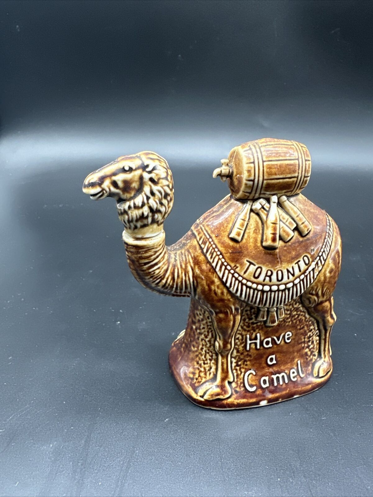 Rare Antique SHAFER &VATER Camel Have A Camel Brown Toronto Flask Bottle Library