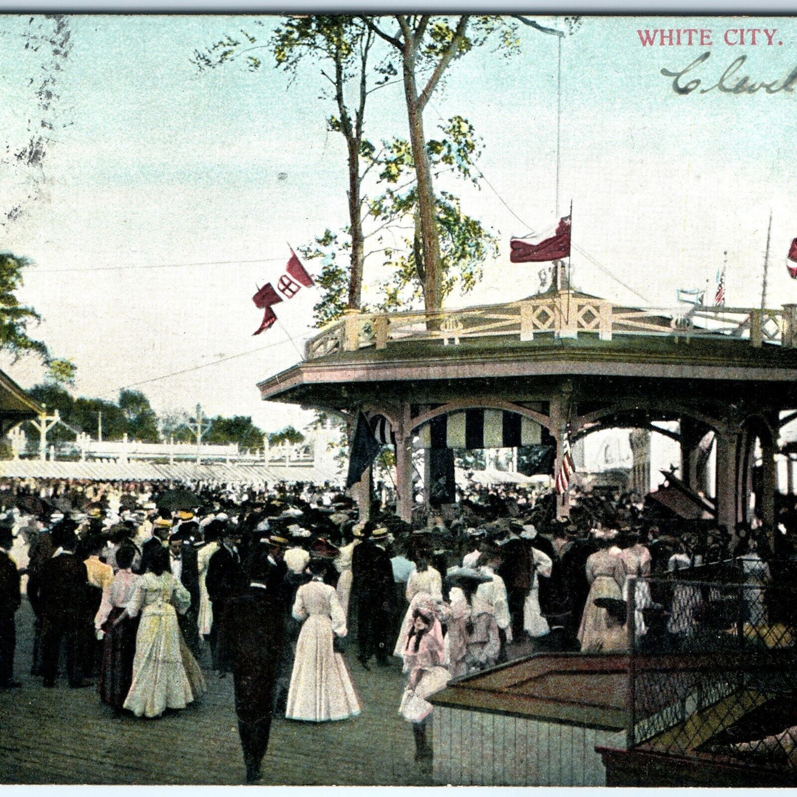 c1900s Cleveland, OH White City Festival Circus Market Postcard Crowd Photo A66