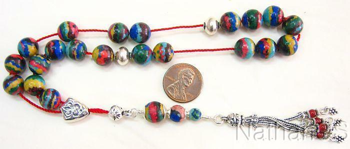 Greek Komboloi Rainbow Calsilica and Sterling Silver