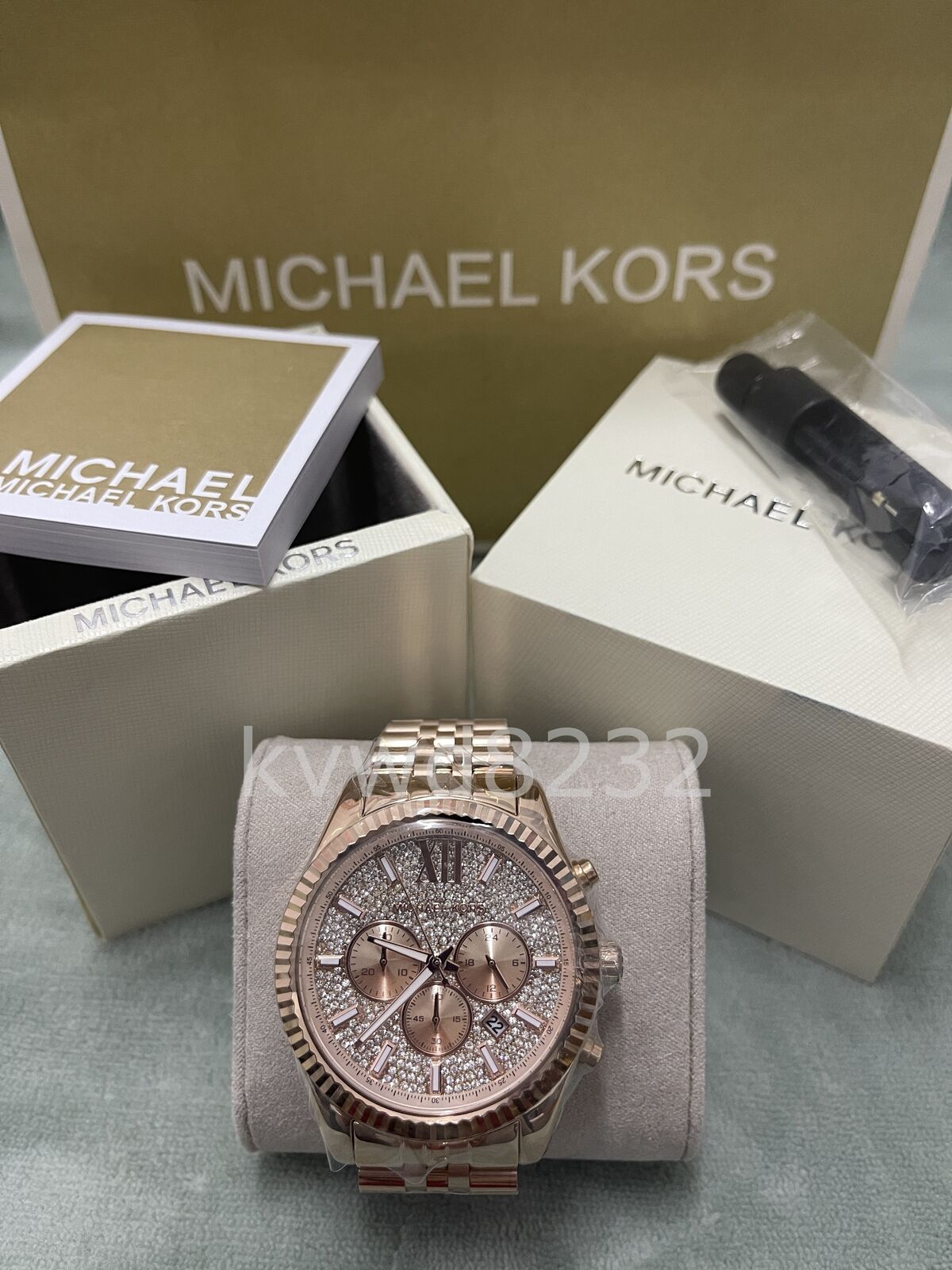 Michael Kors MK8580 Lexington Crystal All Diamond Pave Dial Chrono 44mm Watch