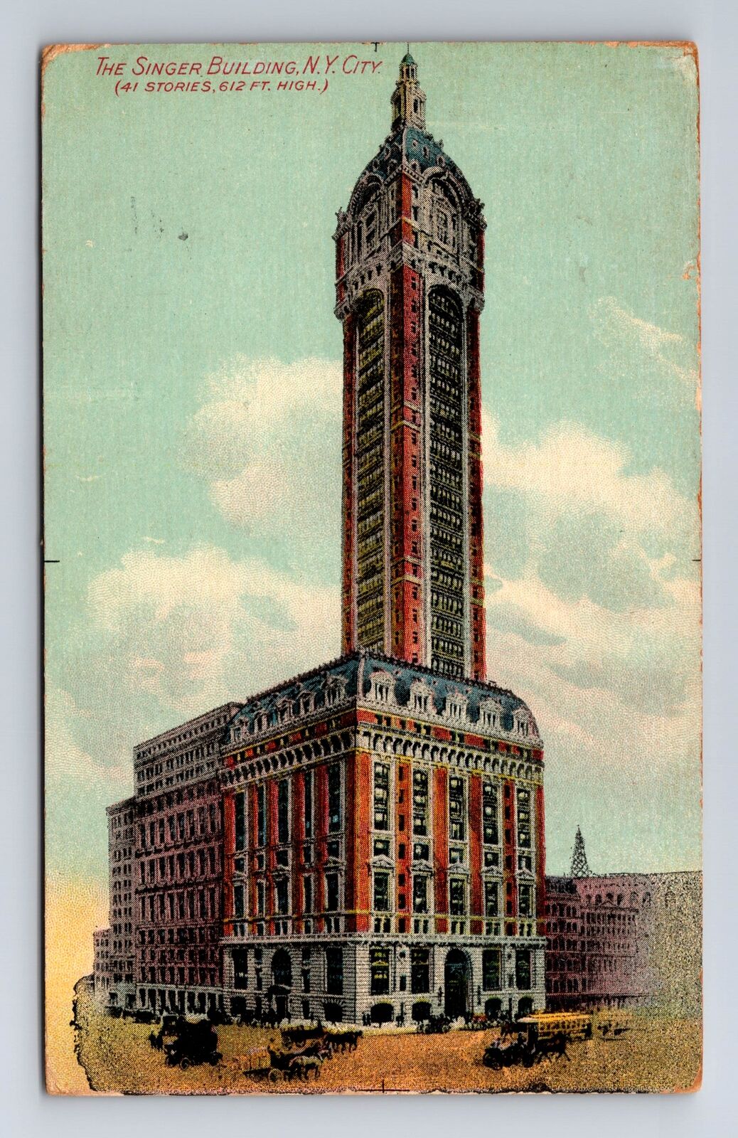New York City, Panoramic View the Singer Building, Vintage c1910 Postcard