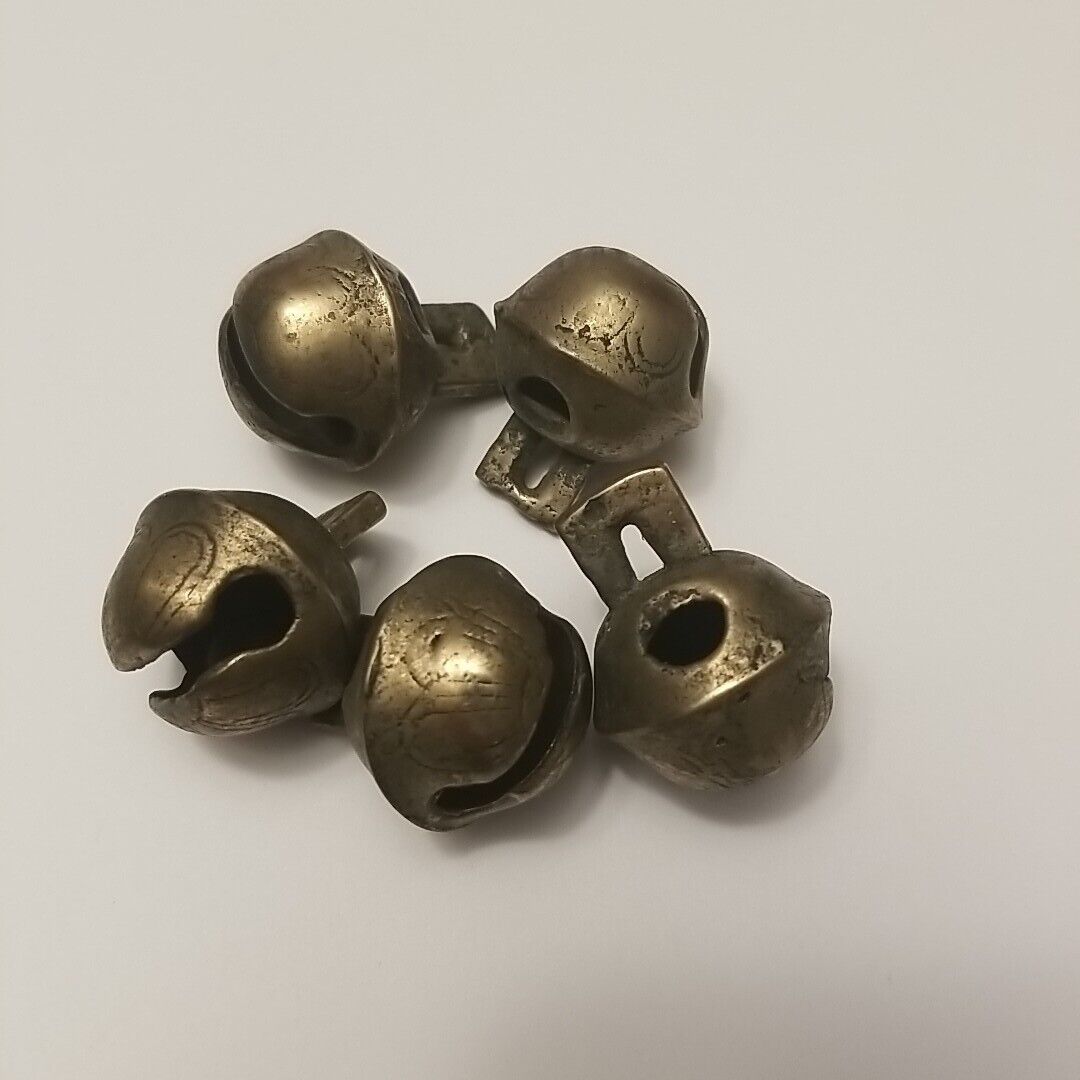 Lot Of 5 Vintage Small Brass Sleigh Crotal Bells 1-1/4