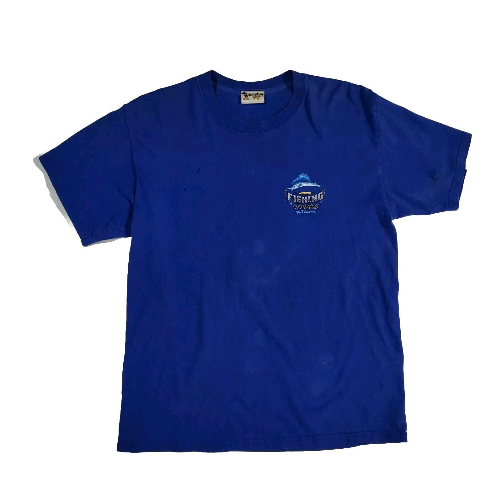 Vintage Walt Disney World Blue Mickey Fishing Tours Deep Sea Tee T-Shirt Size L