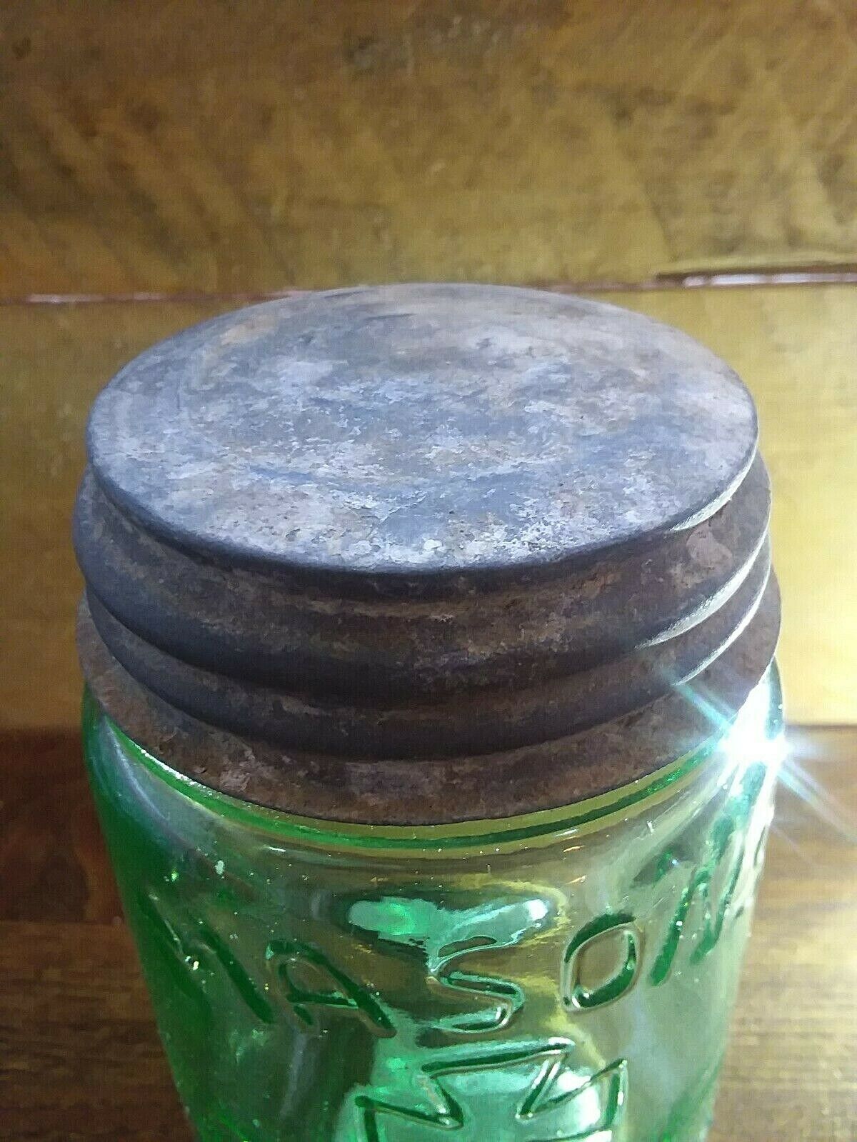 MASONS Patent 1858 PINT Jar ~ Reproduction Apple Green ~ Antique ZINC LID