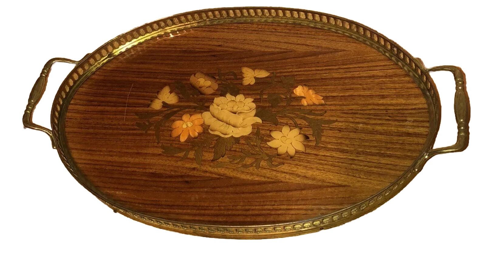 Vintage French Wood inlaid Marquetry Serving tray Nice