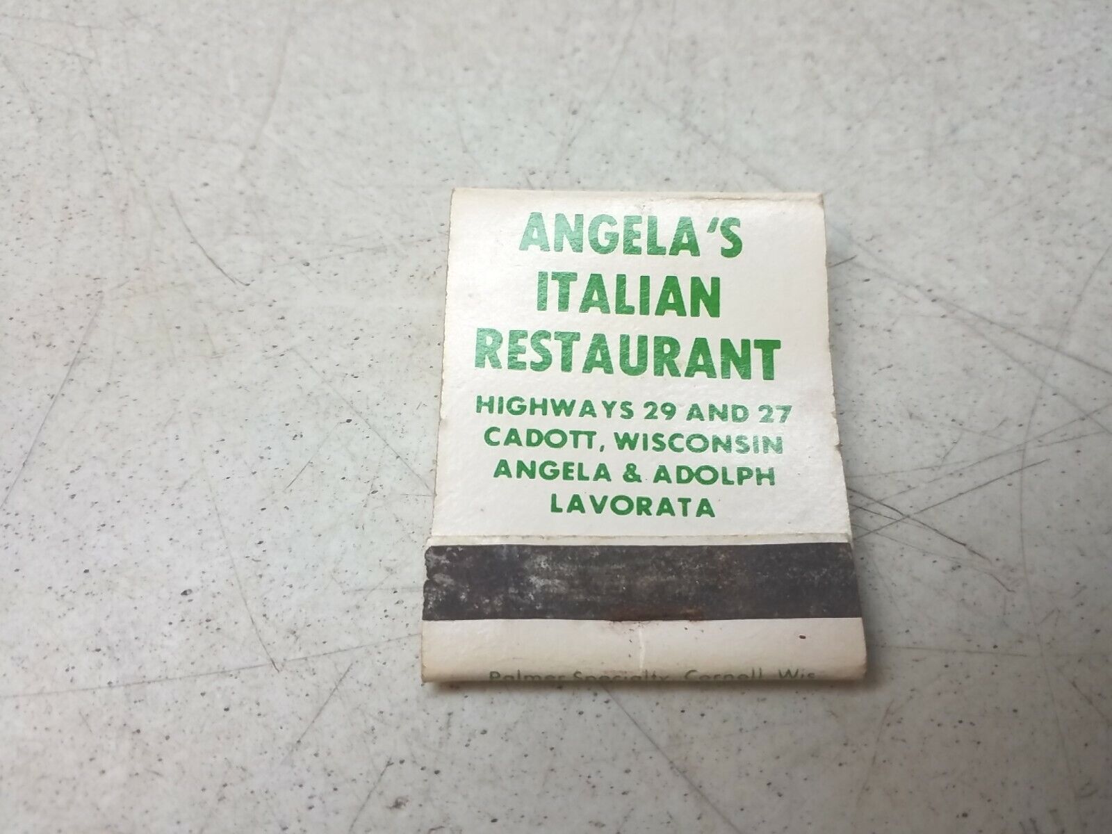 Angelas Italian Restaurant Cadott Wisconsin Matchbook Cover Vintage Advertising