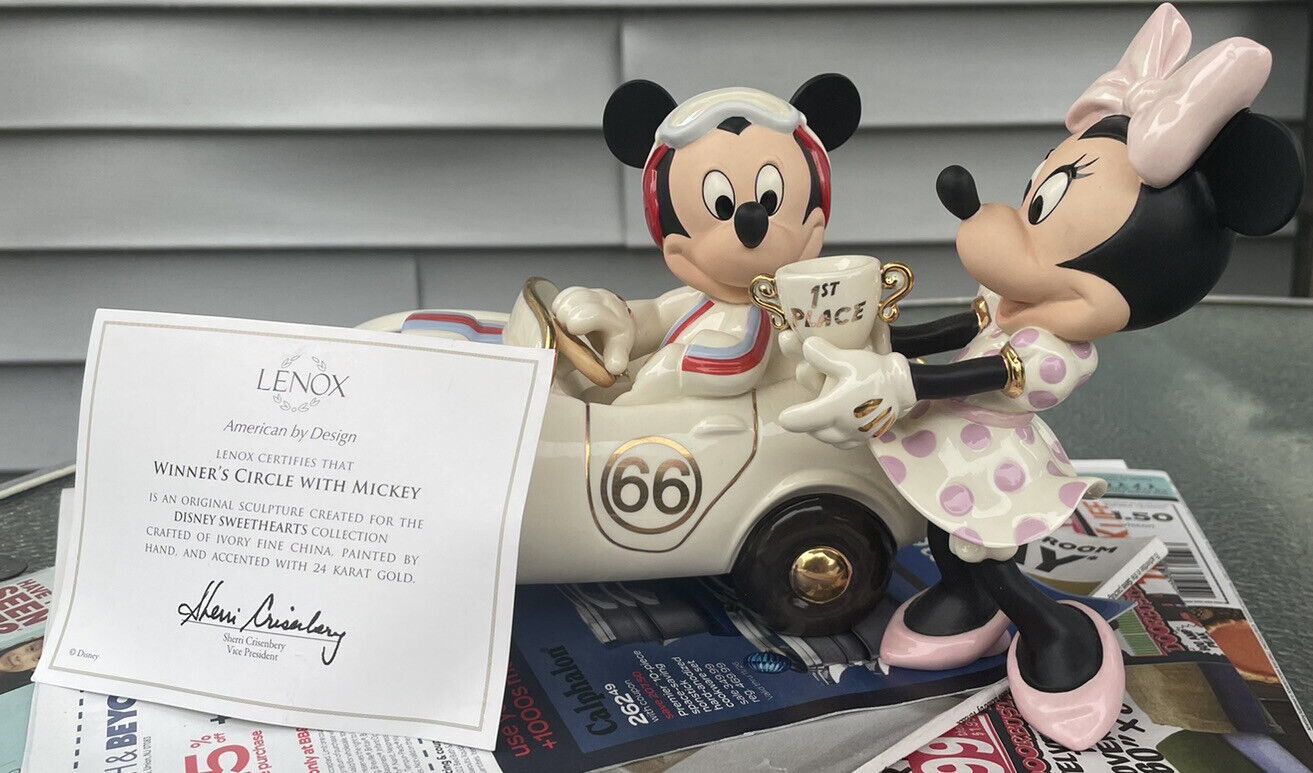 Vintage Disney Lenox Winners Circle figure Mickey Mouse Minnie Mouse W/ Card