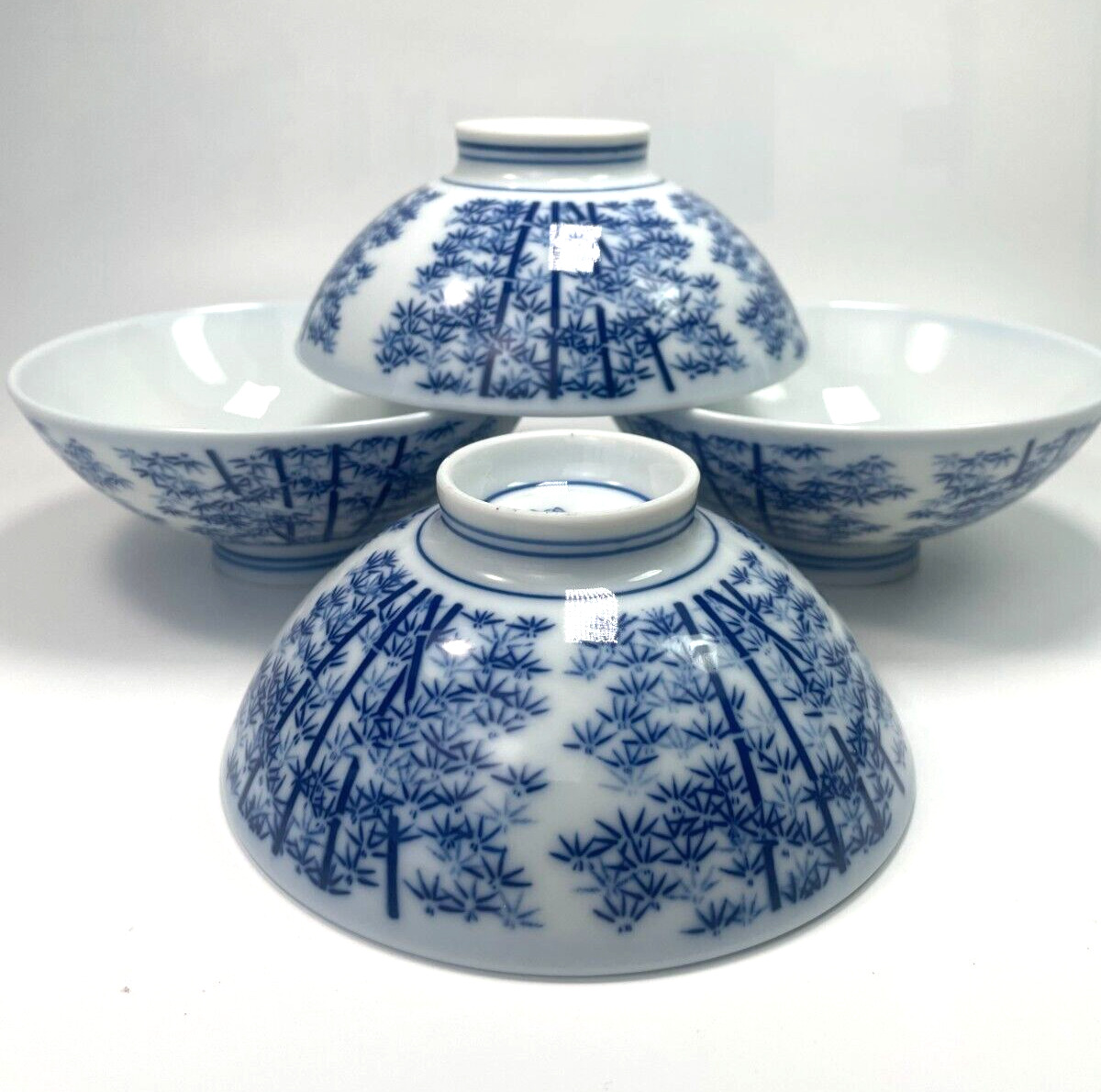 Vintage Arita Ware Japanese Bamboo Soup Rice Bowls 10oz  S/4  Nice Art Works C80