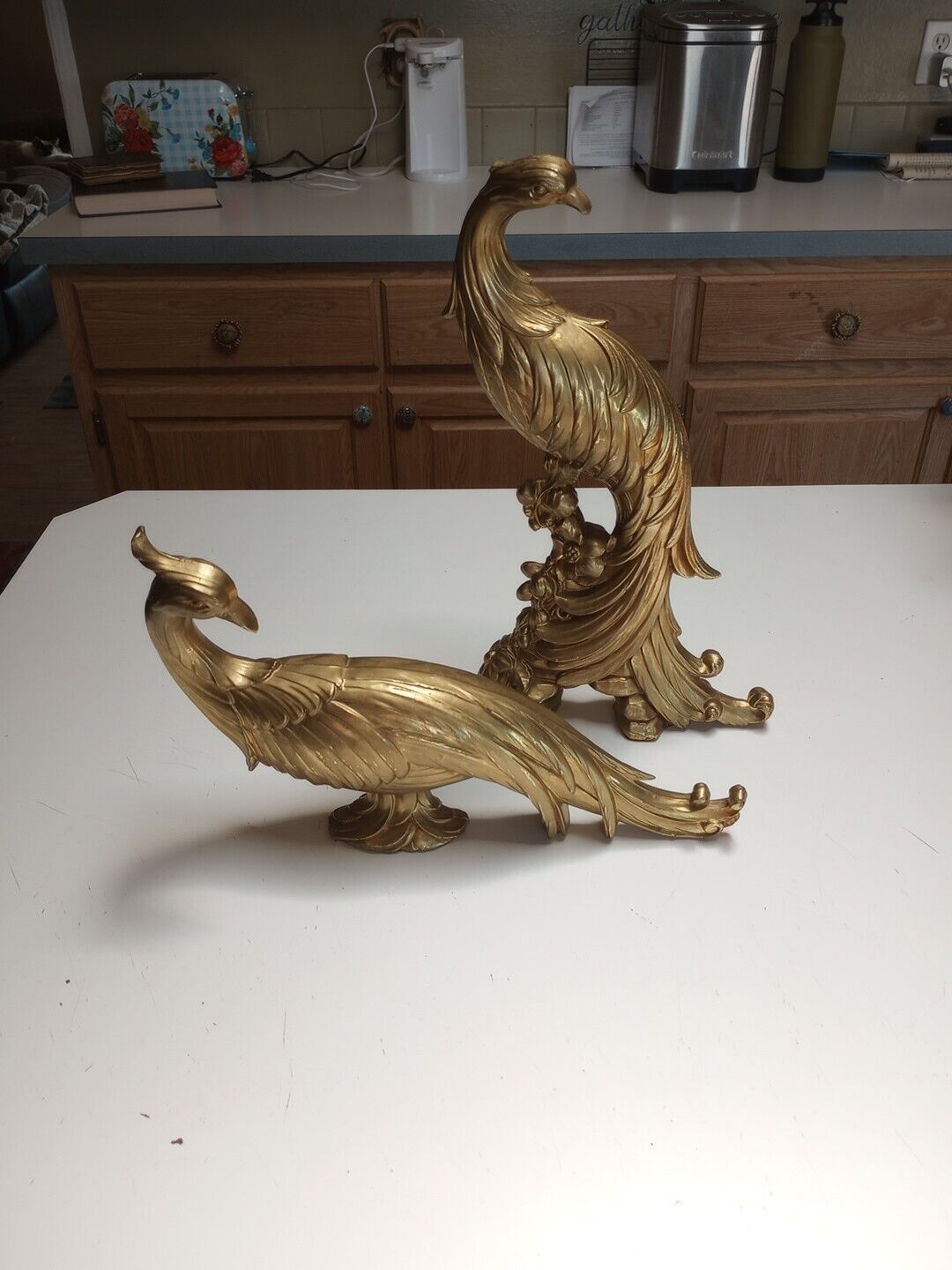 Mid-Century Hollywood Regency Syroco Gold Peacock/Pheasant Sculptures VTG Retro 
