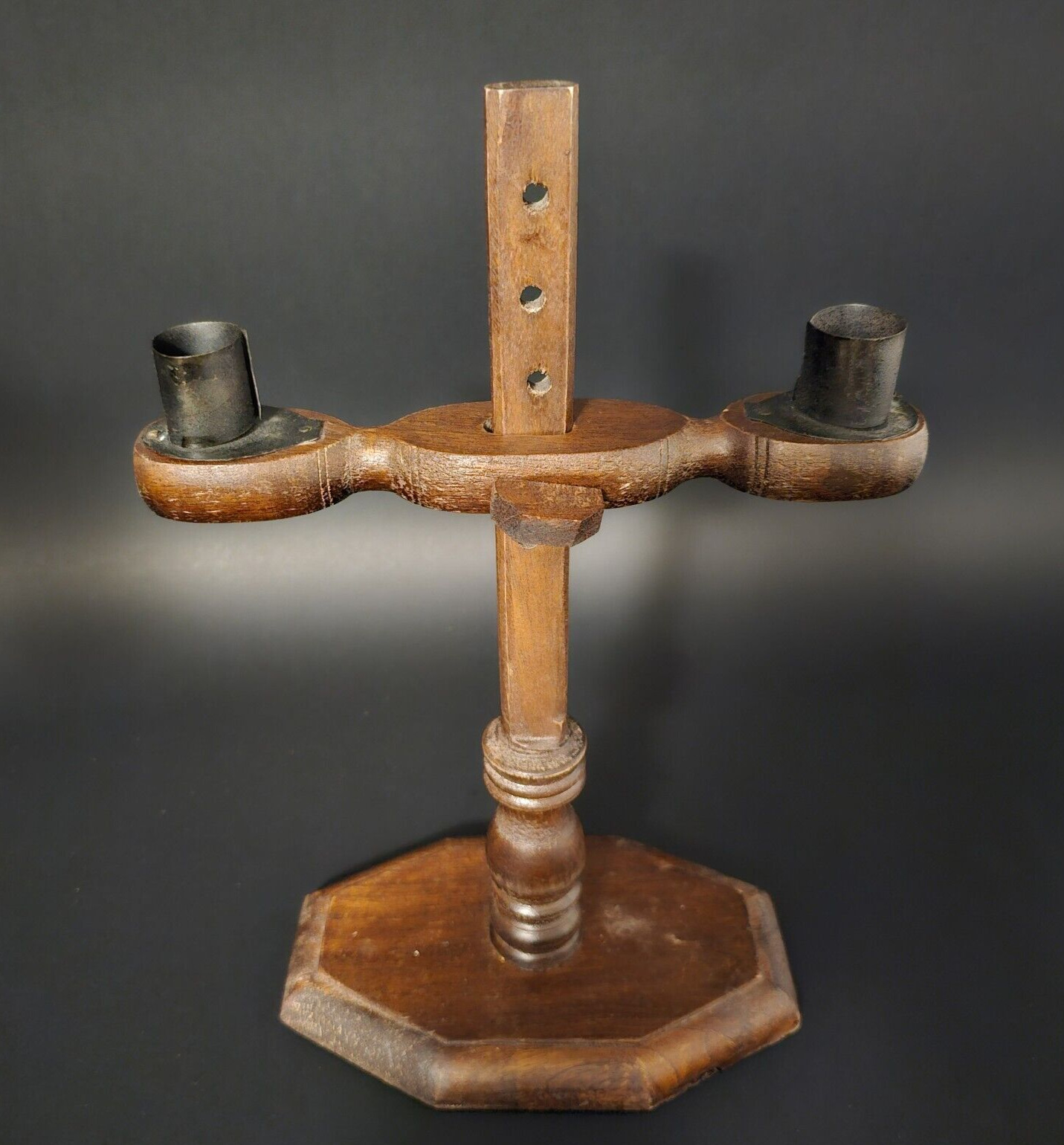Antique Style Primitive Wood Candle Stand Holder