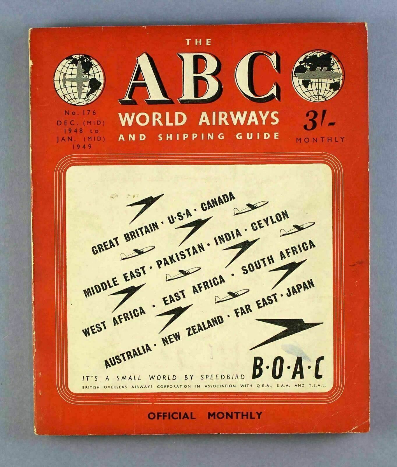 ABC WORLD AIRWAYS GUIDE DECEMBER 1948 JANUARY 1949 TIMETABLE AEROFLOT QEA CNAC