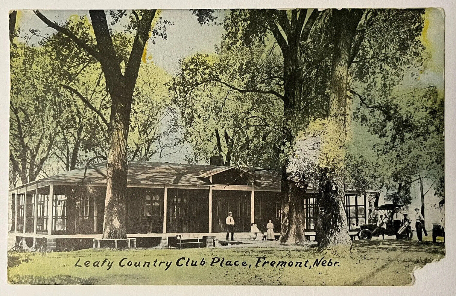 Fremont Nebraska Leaf Country Club People Old Car Antique Postcard 1909